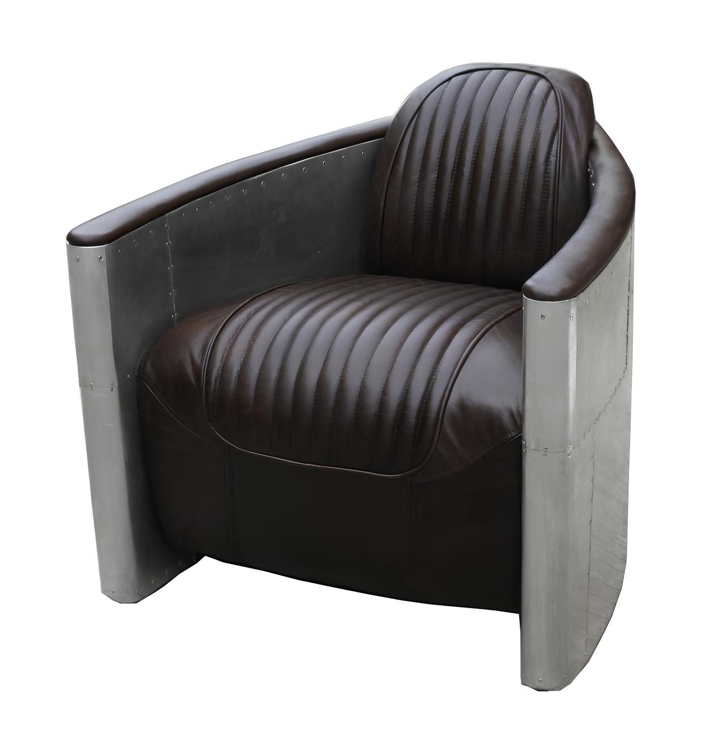 JVmoebel Sessel Retro Lounge Sessel im Flugzeugdesign aus Aluminium und Leder (Sessel), Made in Europa