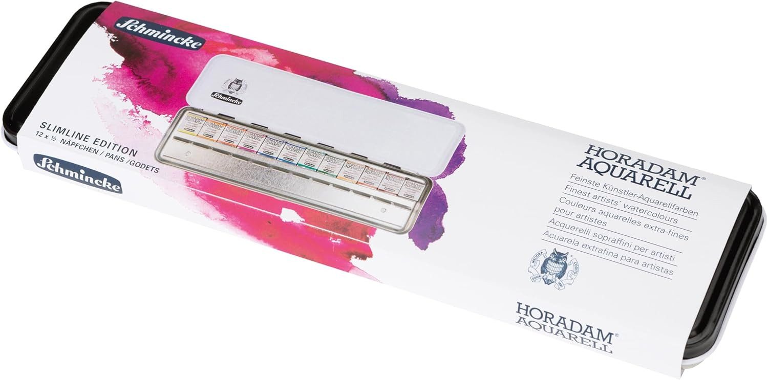 Schmincke Aquarellfarbe HORADAM® AQUARELL Farbkasten Slim Line mit 12 1/2 Näpfchen