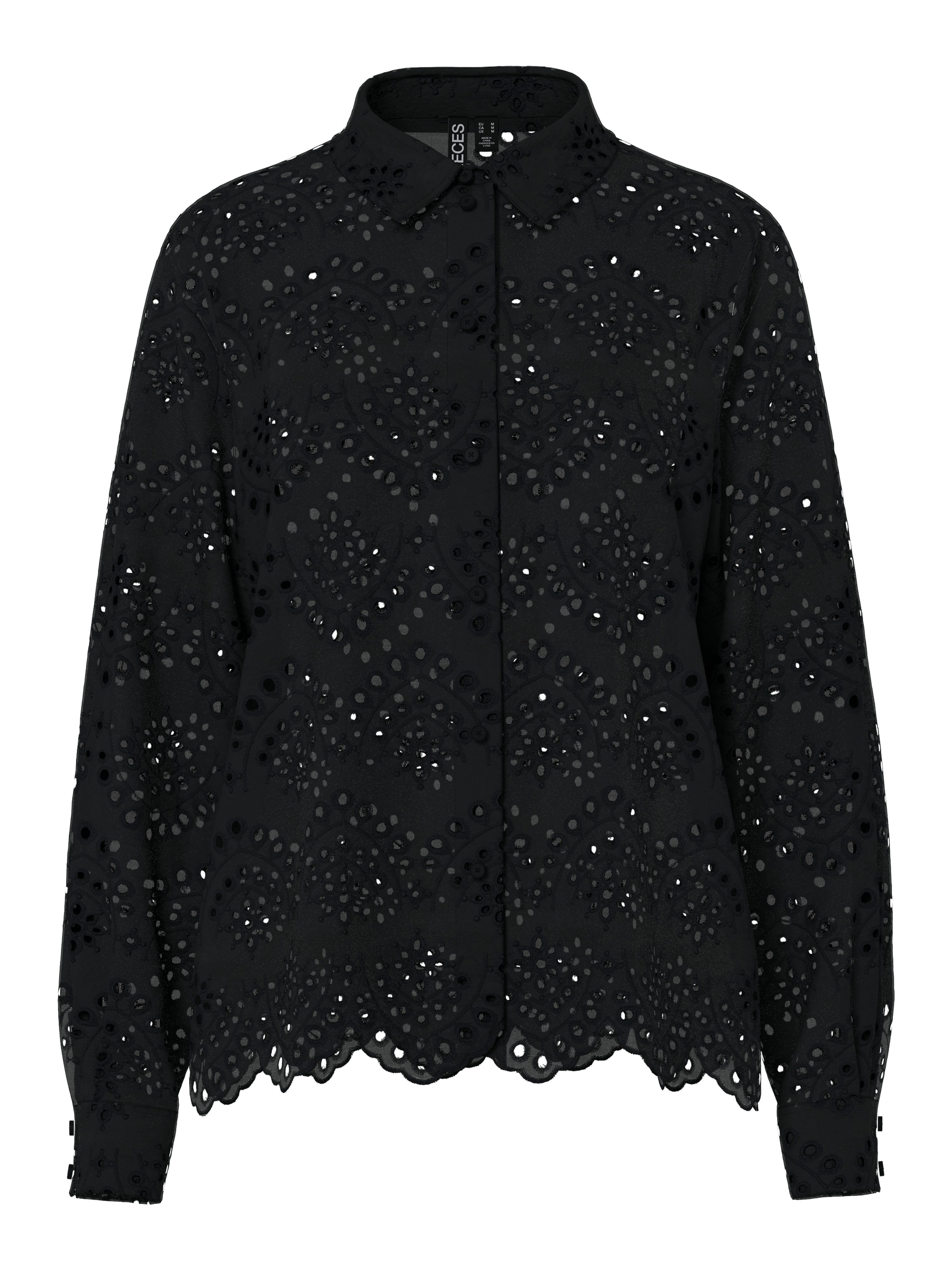 pieces Spitzenbluse PCVILDE LS SHIRT WVN NOOS