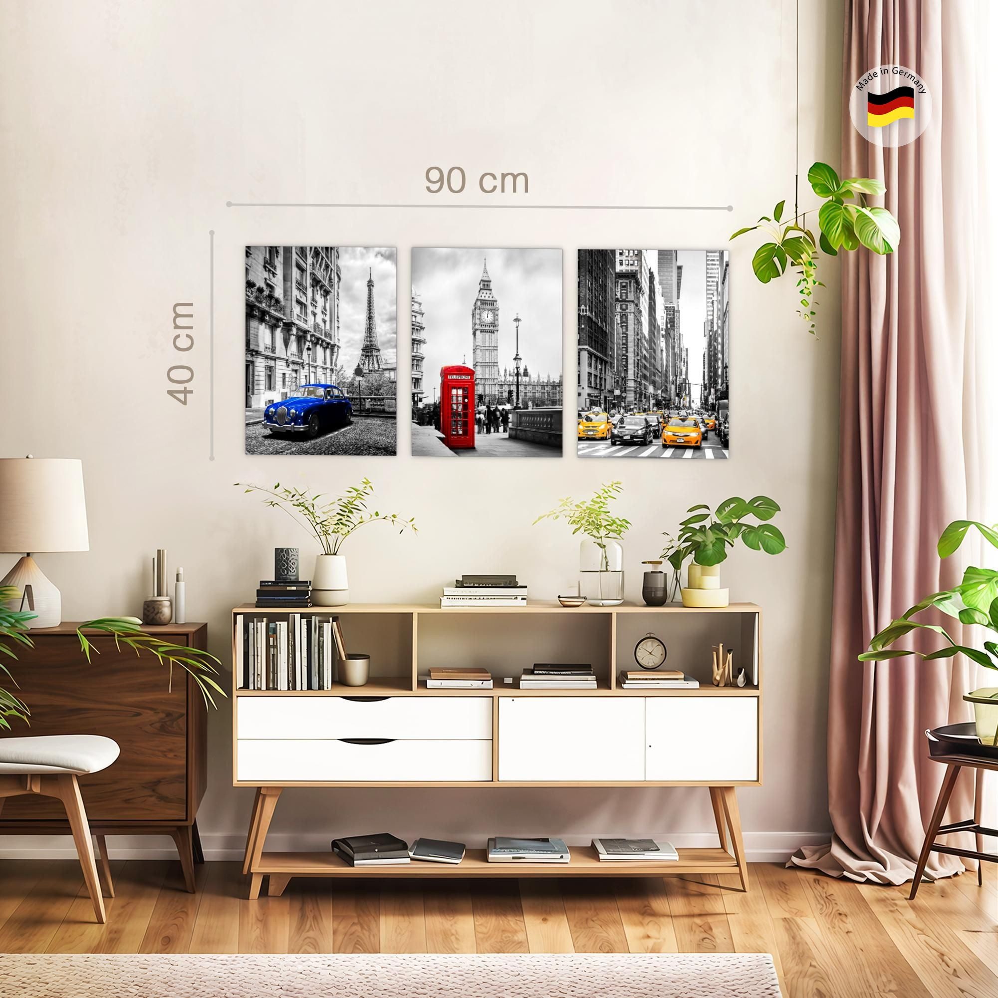 Novart Wandbild Städte Berlin London Paris Schwarz Weiß Bilder Set Deko, Collage (3 St) – Bild 3 von 5