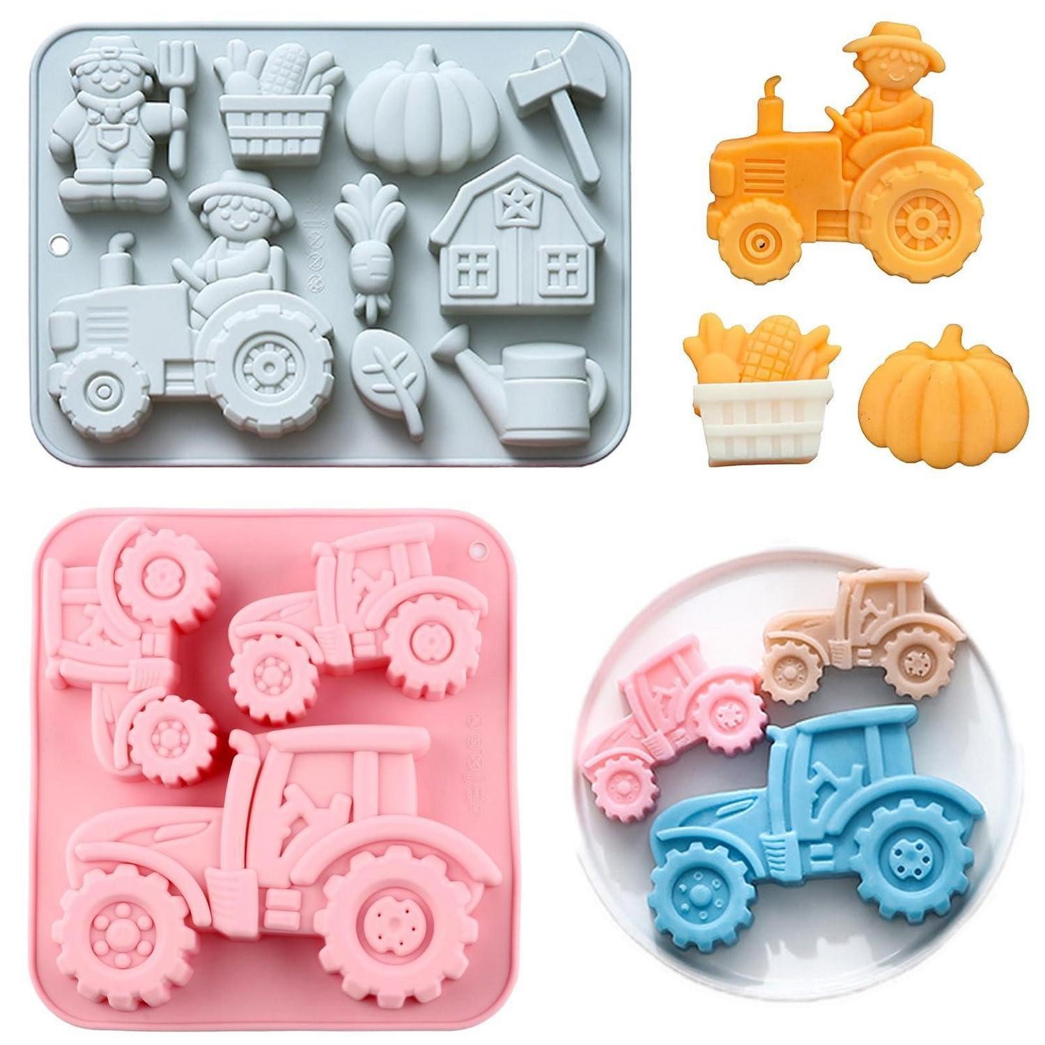 LuxusKollektion Silikonform Silikon Traktor Kuchenform 2er Set Blau Rosa
