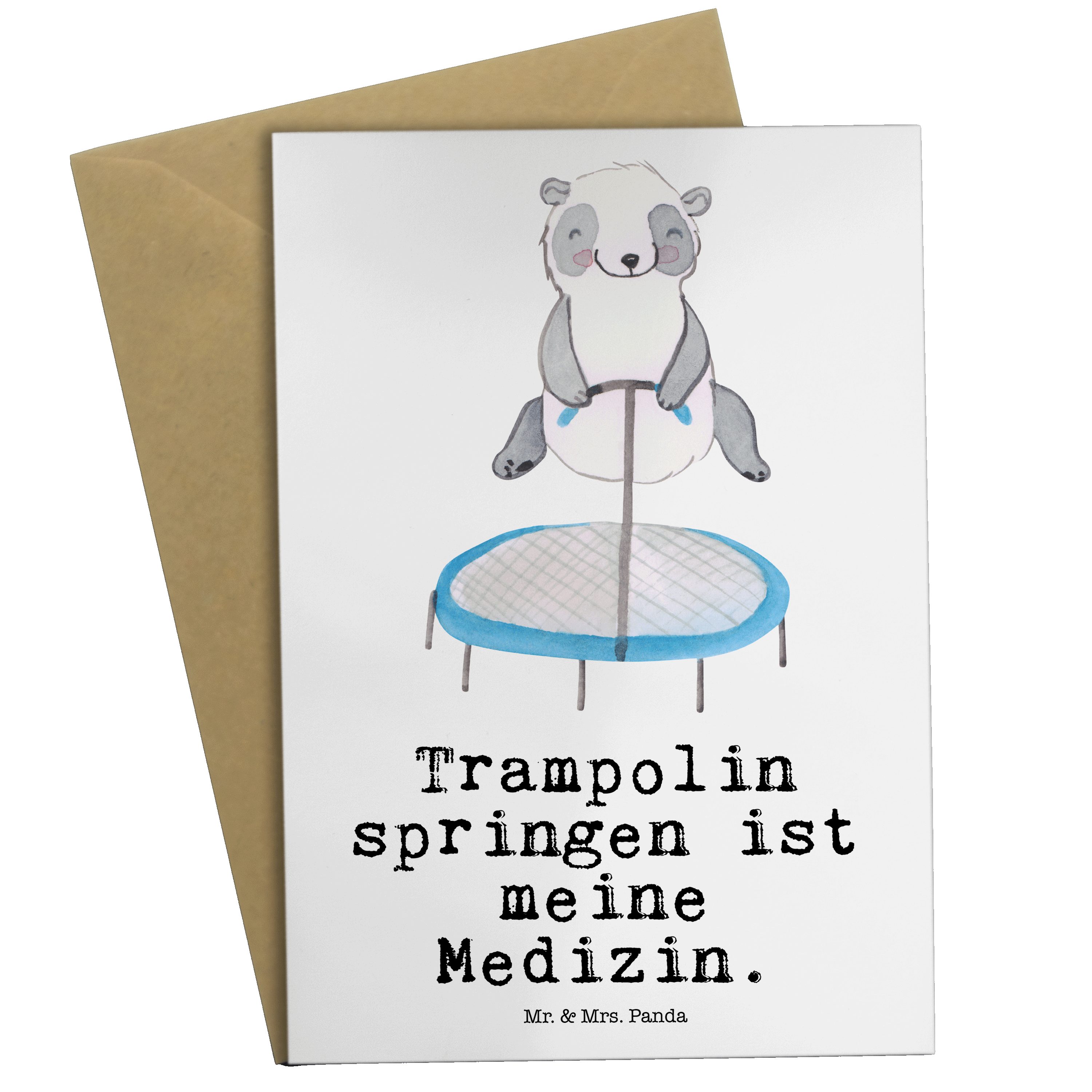 Mr. & Mrs. Panda Grußkarte Panda Trampolin springen Medizin - Weiß - Geschenk, Einladungskarte