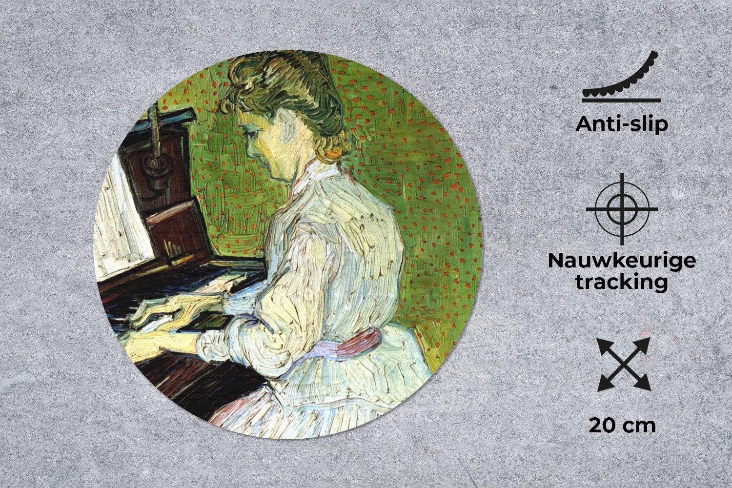 MuchoWow Mauspad Marguerite Gachet am Klavier - Vincent van Gogh (1-St), Büro für Tastatur und Maus, Mousepad Gaming, Rund 20x20 cm