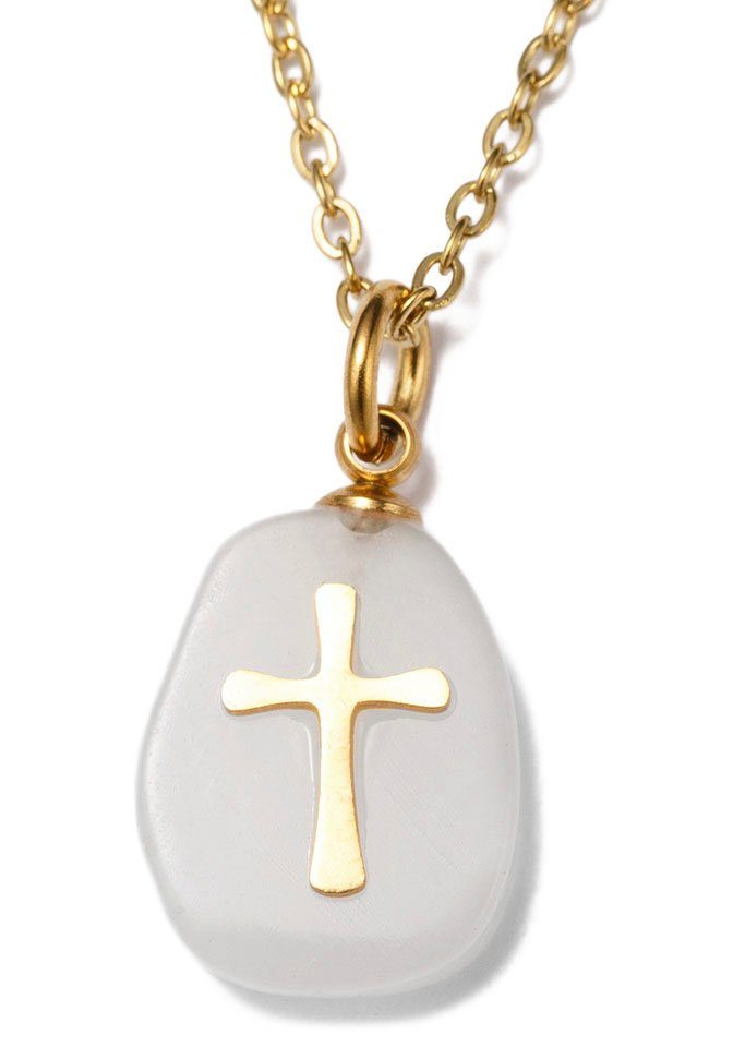 FIRETTI Kette mit Anhänger Schmuck Geschenk, Kreuz Made in Germany - mit Rosenquarz, Quarz oder Amethyst mehr