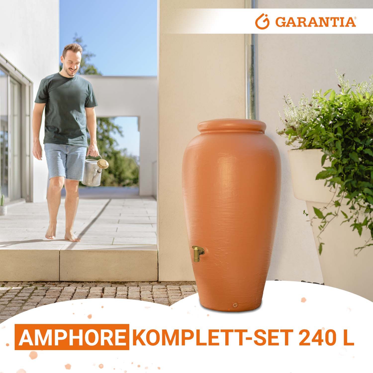 GARANTIA Regentonne Amphore Regentonnen Komplett-Set 240 L terrakotta, 240 l