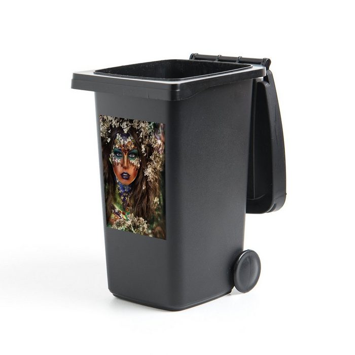 MuchoWow Wandsticker Frau - Blumen - Farbe (1 St) Mülleimer-aufkleber Mülltonne Sticker Container Abfalbehälter