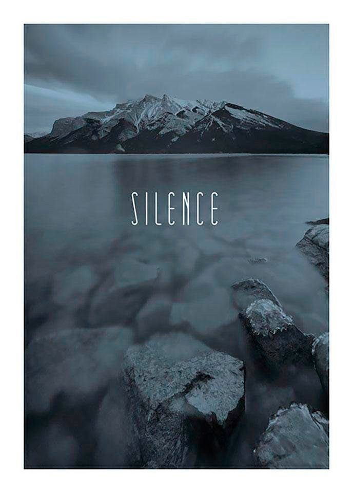 Komar Poster Word Lake Silence Steel, Natur (1 St), Kinderzimmer, Schlafzimmer, Wohnzimmer | Poster