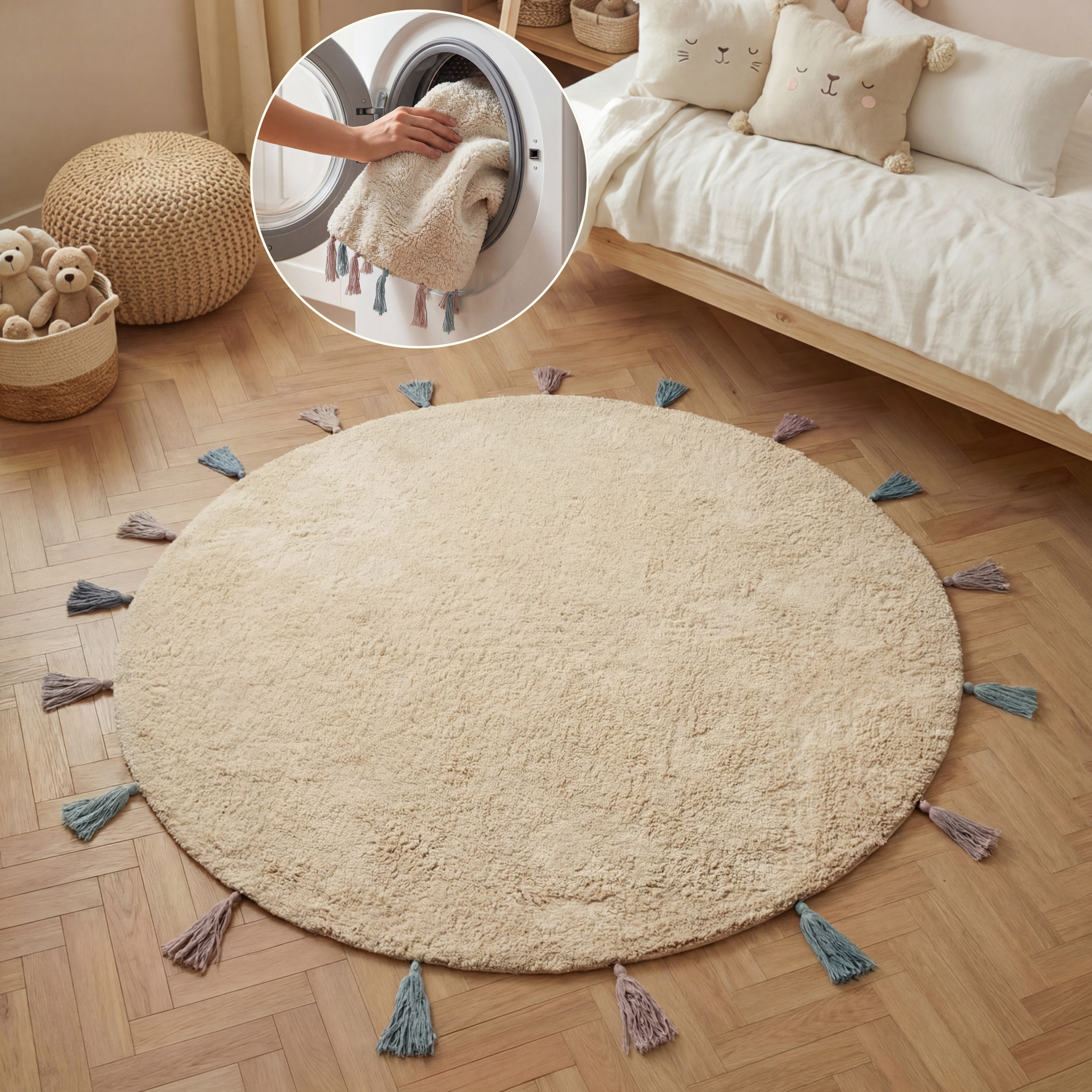 HANSE Home Kinderteppich Sunna, Motivform, Höhe: 10 mm, Waschbar, Handgemacht, Baumwolle, Rutschfest Spielteppich Kinderzimmer