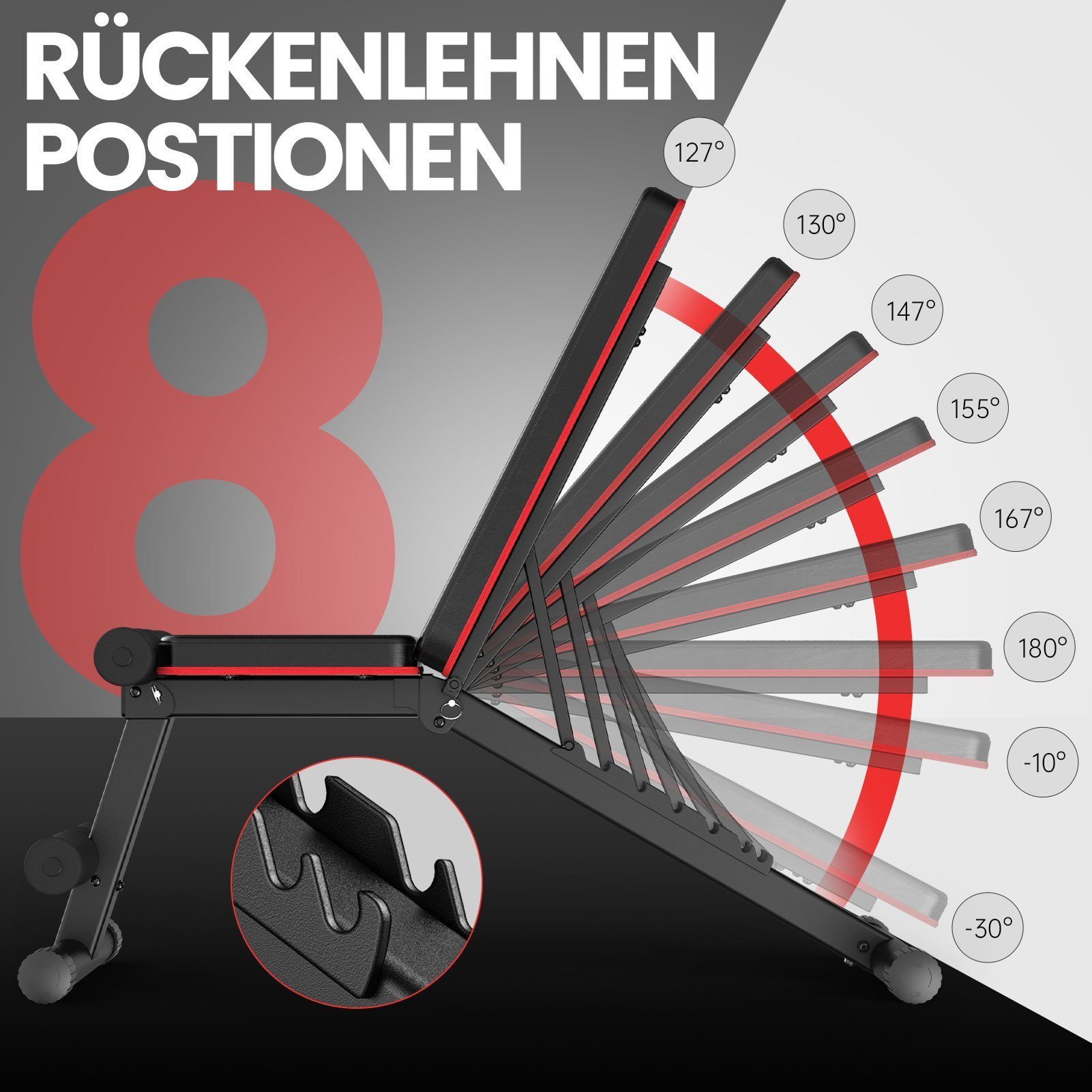 PASYOU Hantelbank Klappbare Verstellbare Hantelbank, Bankdücken Bank, 7 in 1 Fitnessbank für zu Hause oder im Fitnessstudio