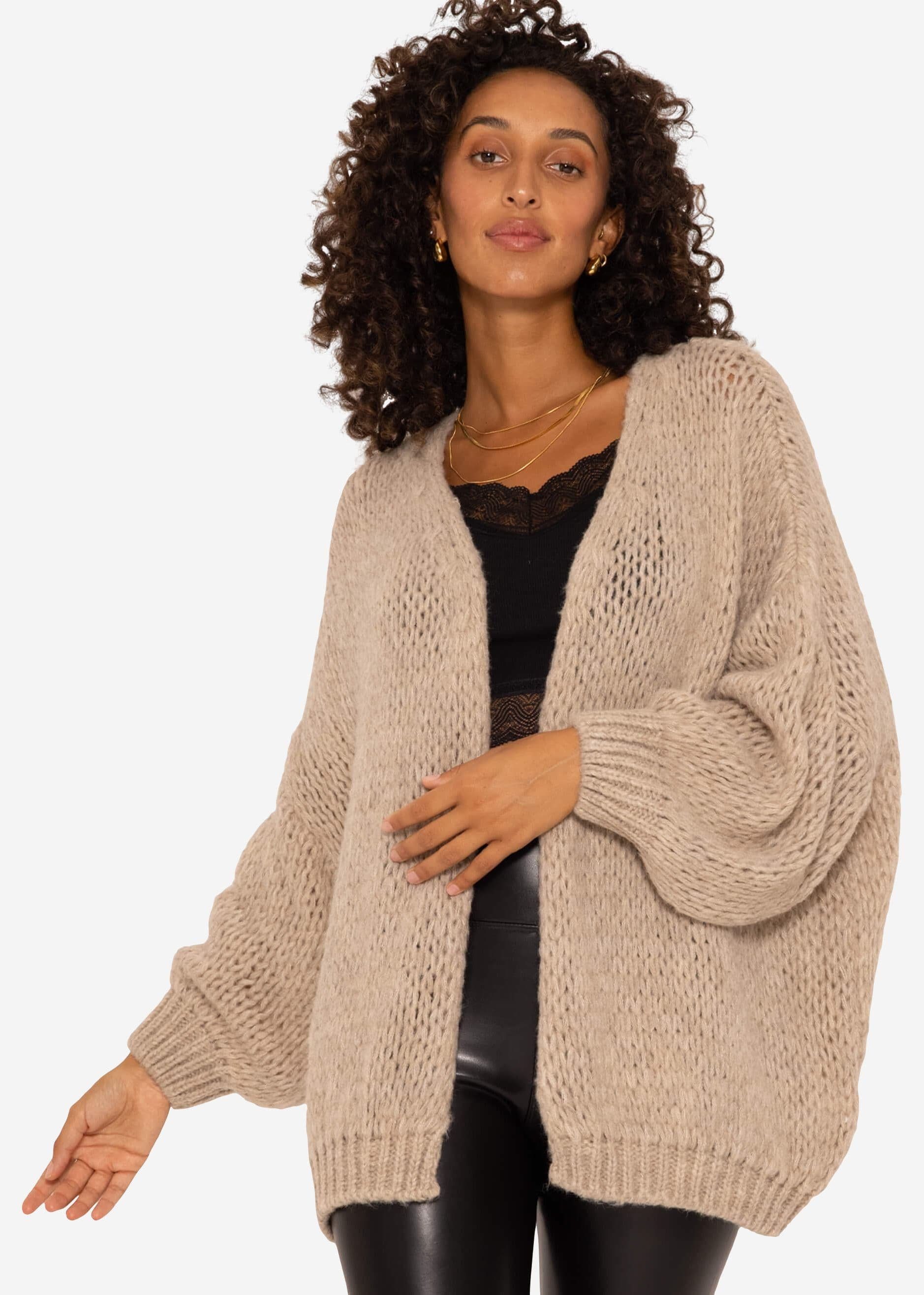 Strickjacke in Strick Damen Oversize Cardigan Cardigan, Made aus Beige Lässiger Grobstrick SASSYCLASSY Italy weichem