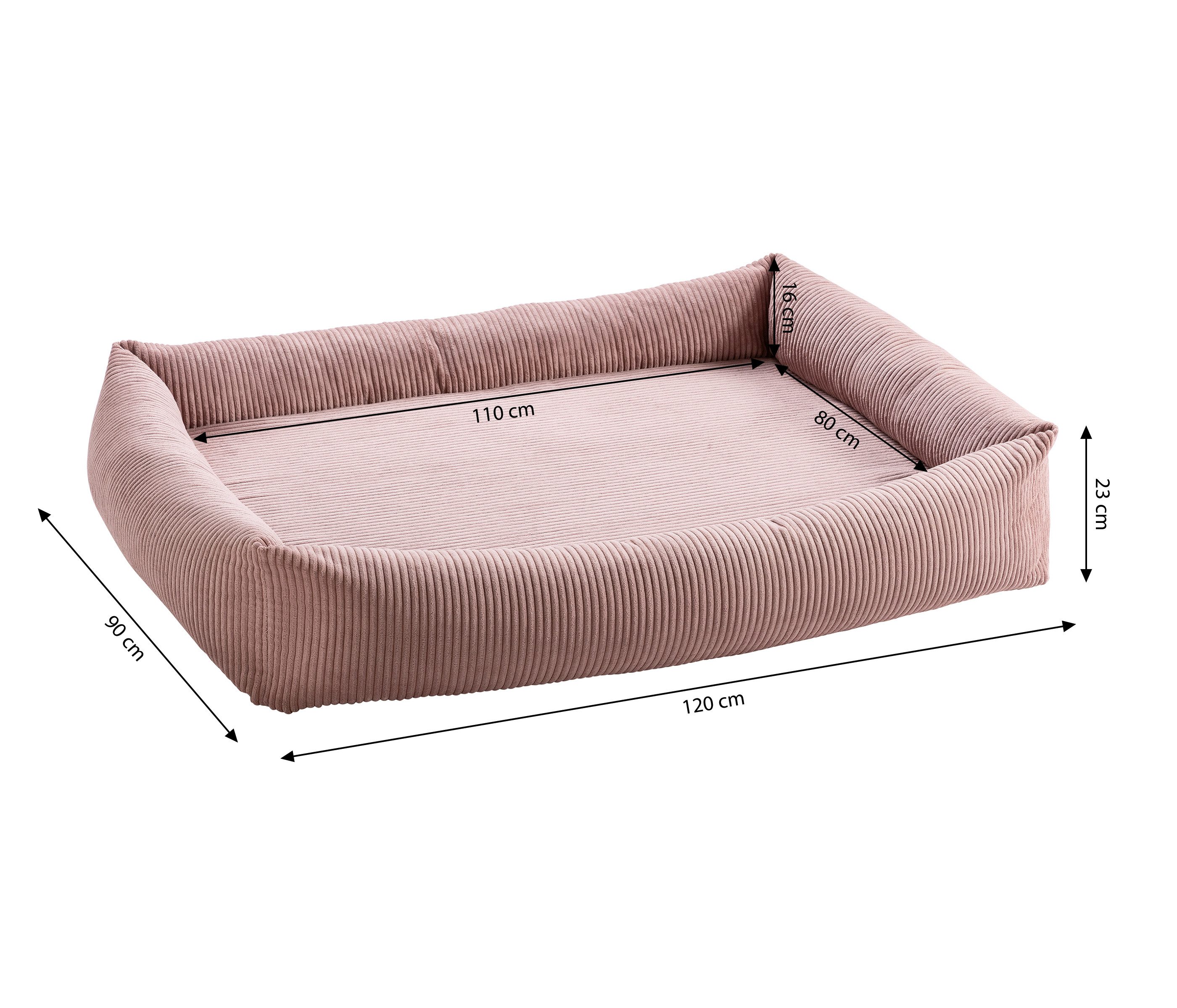 Dehner Tierbett Orthopädisches Hundebett Lakota, 120 x 23 x 90 cm, rosa, pflegeleichtes und waschbares Premium Hundekissen, Tiergröße L
