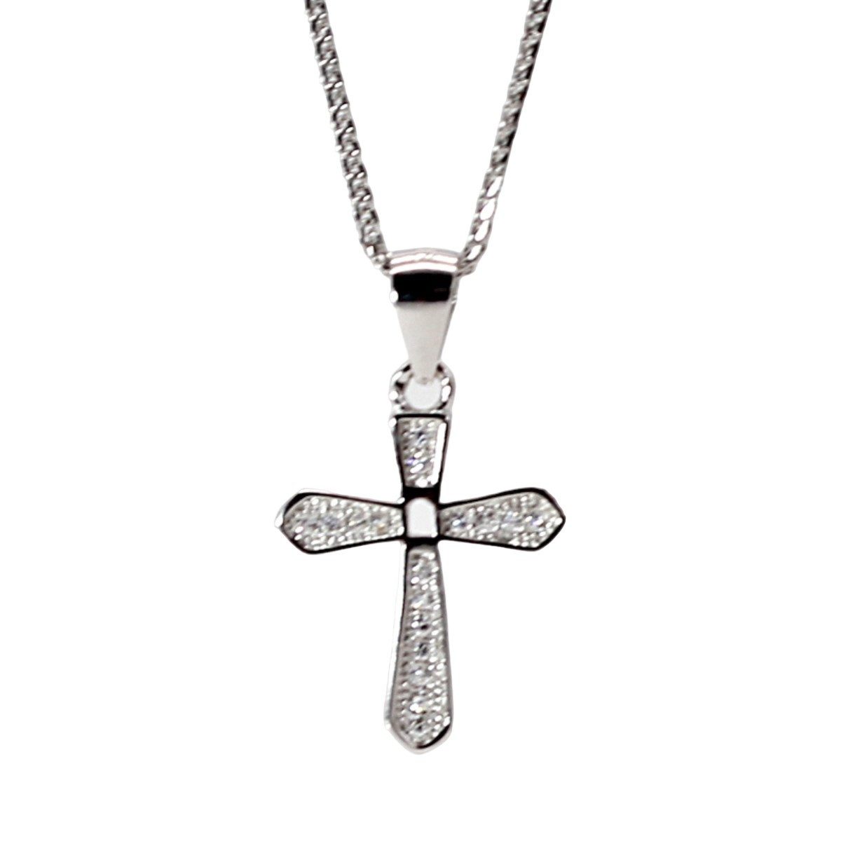 ELLAWIL Kreuzkette Silberkette mit Kreuz Anhänger Halskette Jesuskreuz Strasssteine (Kettenlänge 50 cm, Sterling Silber 925), inklusive Geschenkschachtel