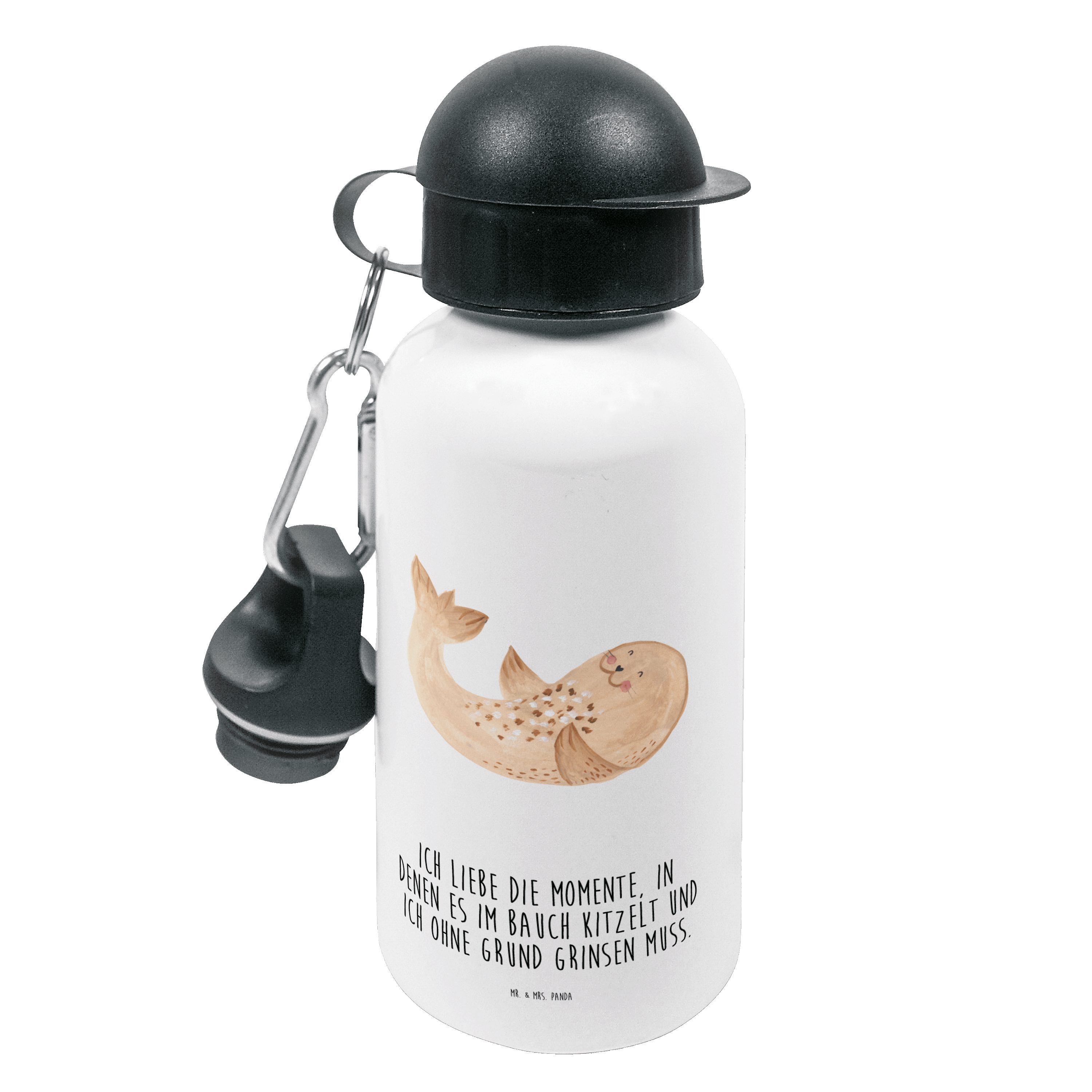 Mr. & Mrs. Panda Trinkflasche Robbe liegend Weiß Geschenk, lustige