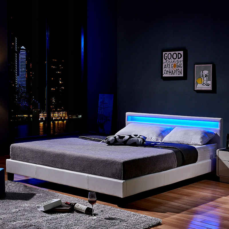 HOME DELUXE Bett LED Bett ASTRO (Set, 2-tlg., Bett und Lattenrost), extra großes gepolstertes Kopfteil,Варианты mit oder ohne Matratze