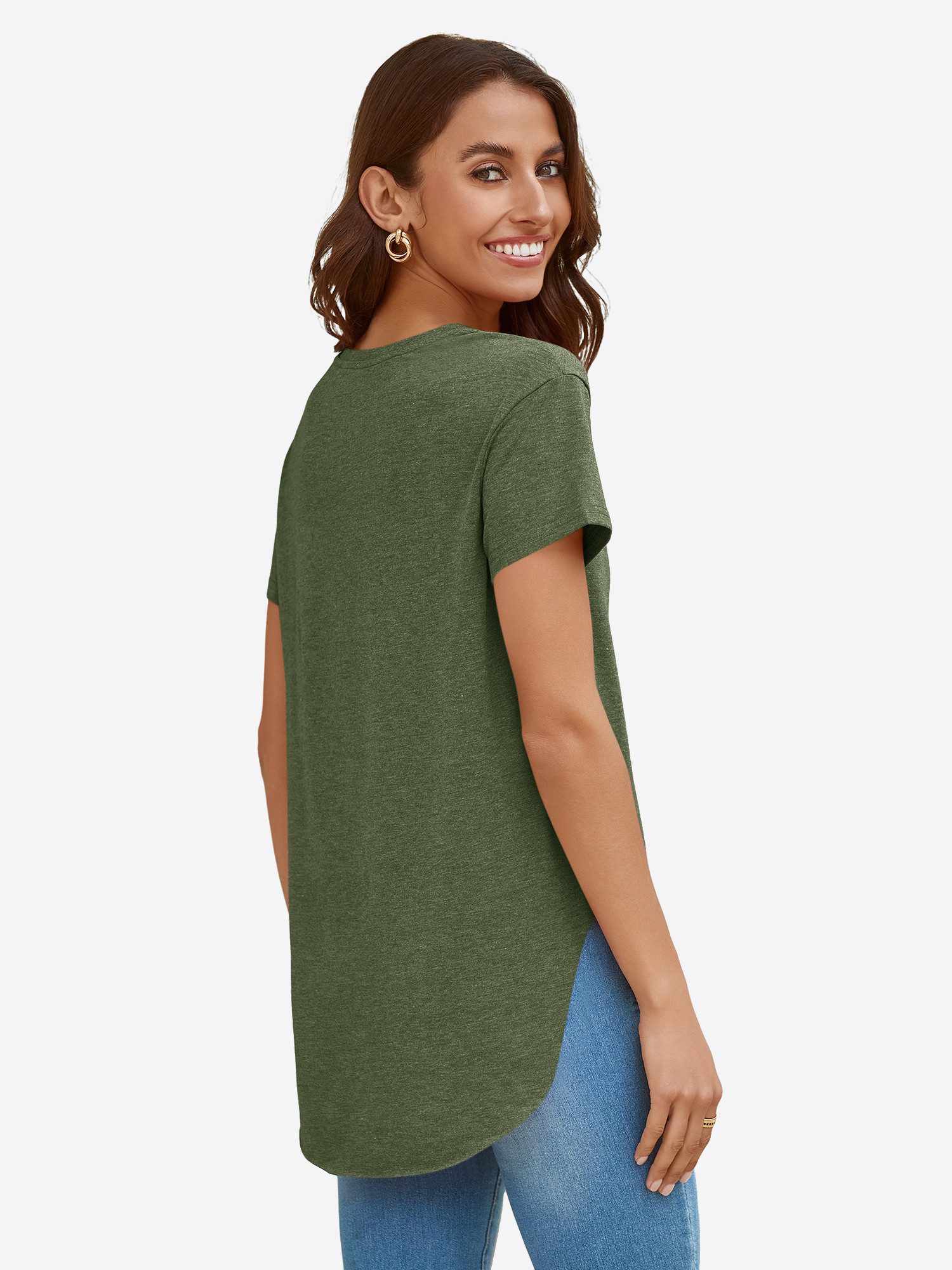 Imily Bela T-Shirt Damen V-Ausschnitt mit verlängertem, gerundetem Saum (Packung, 1-tlg., 1per-Pack) in Unifarbe – Bild 2 von 5