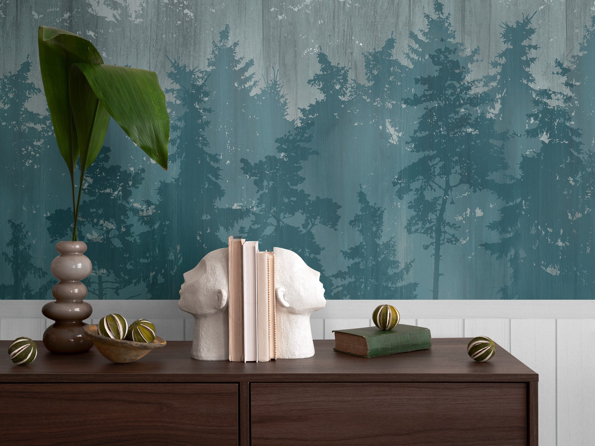 living walls Fototapete Wallpanel Tapete Wandpaneele Motivtapete Wald Landhaus, strukturiert, matt, (1 St), Vliestapete Holz-Optik für Schlafzimmer Küche Wohnzimmer Wandpaneele
