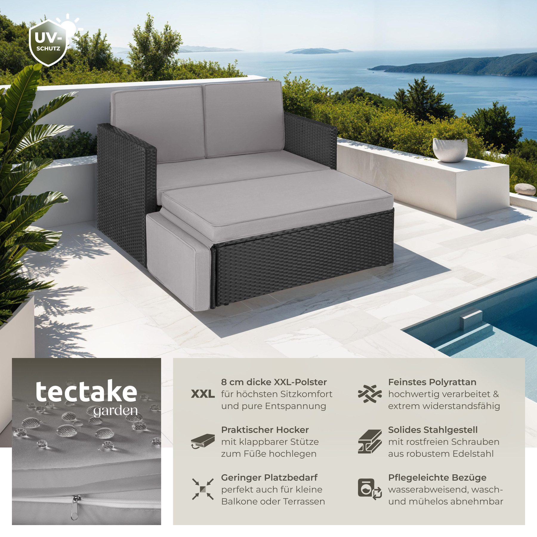 tectake Loungeset Rattan Lounge, (Set., 2-tlg), Hochwertiges Geflecht aus U günstig online kaufen