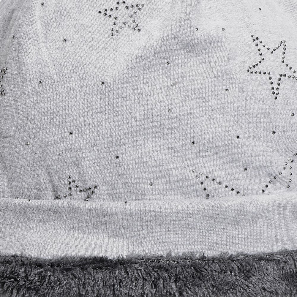 Teddyfleece Print DonDon Stern Strass- mit 1-St) Sternenprint, mit Beanie Pailletten-, hellgrau Slouch oder mit Damen Pailletten (Packung, Wintermütze, Beanie