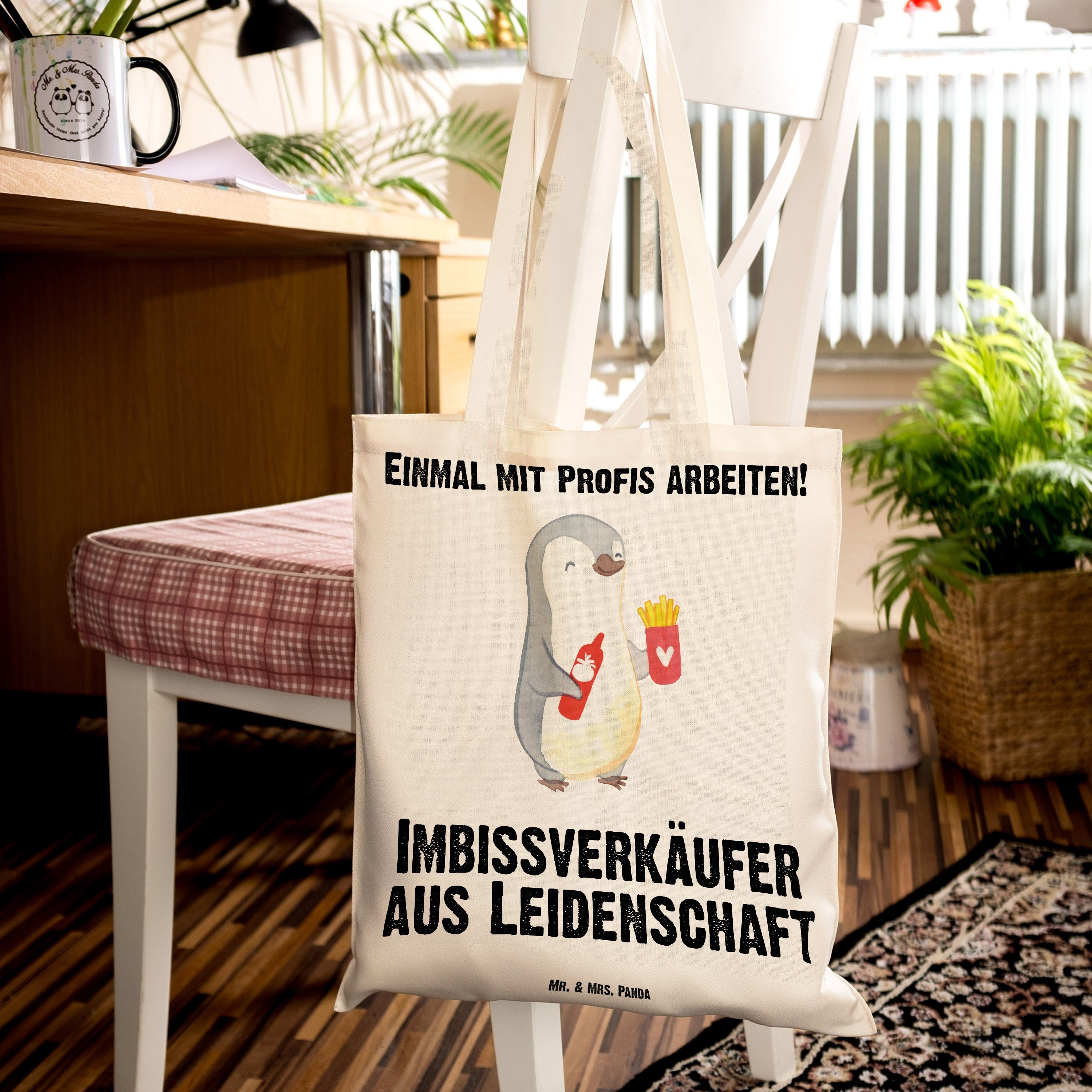 Panda Tragetasche Mrs. & Leidenschaft - Mr. Imbissbesi (1-tlg) - Imbissverkäufer Geschenk, aus Transparent