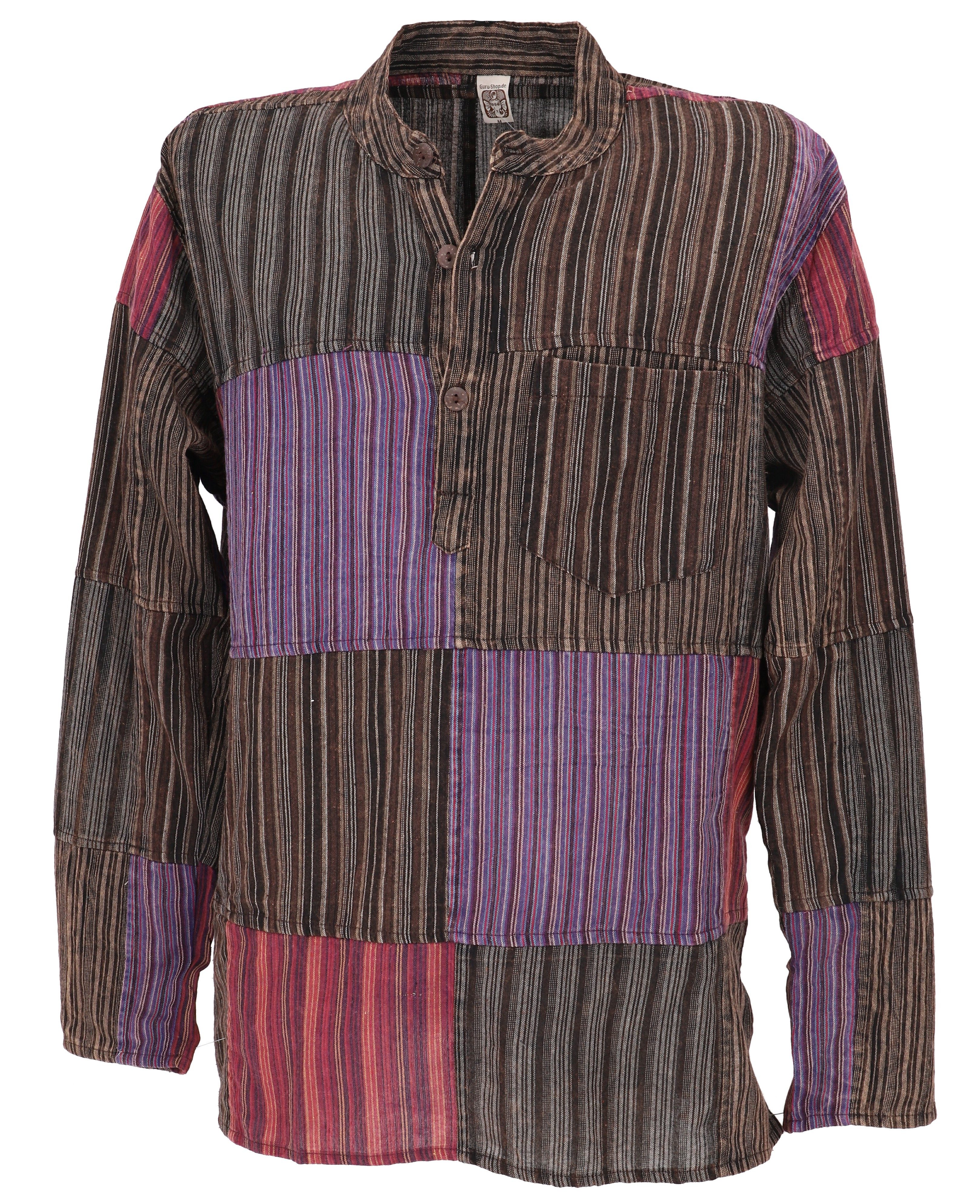 Guru-Shop Hemd & Shirt Nepal Ethno Patchworkhemd, stonewash Freizeit.. Hippie, Ethno Style, alternative Bekleidung