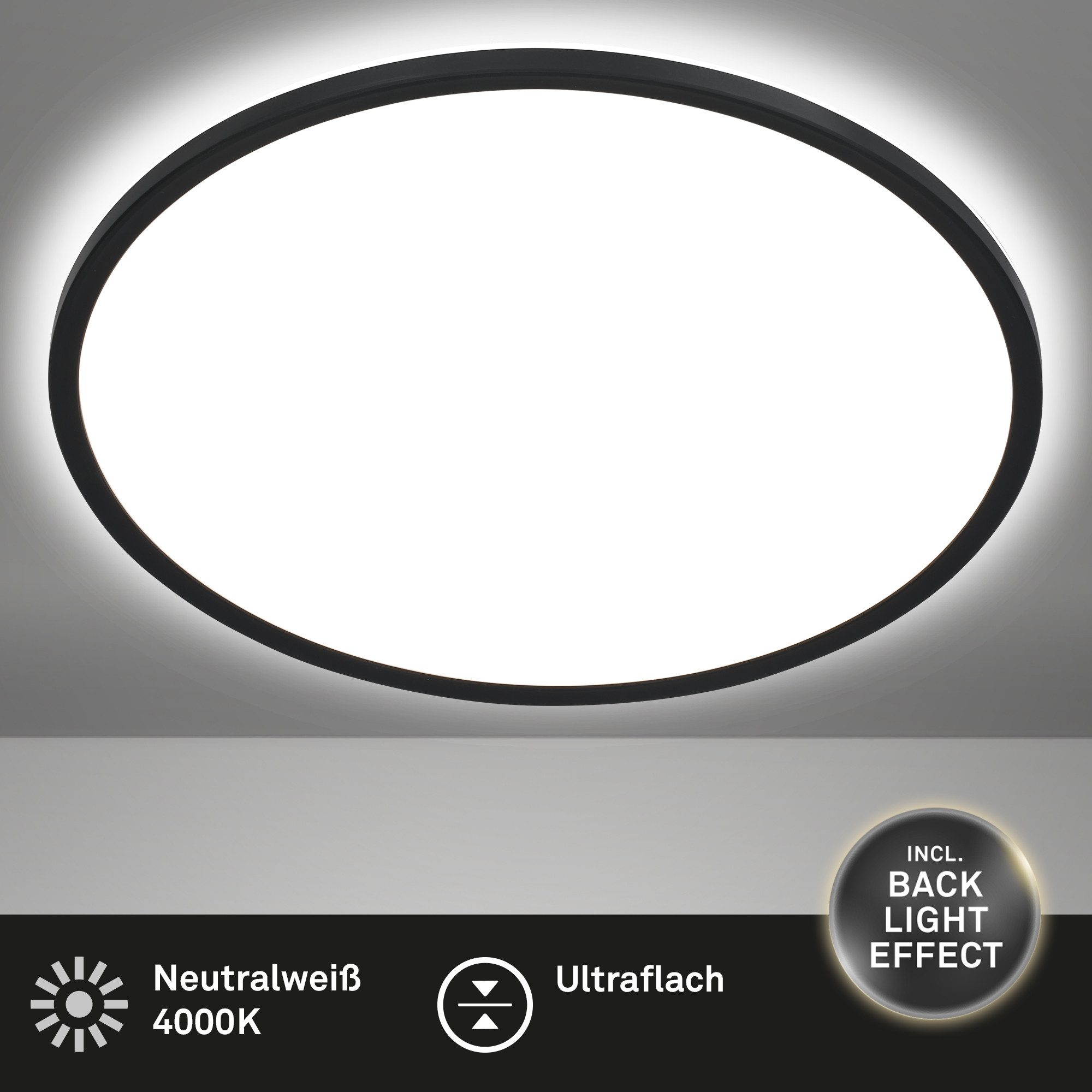 Briloner Leuchten LED Deckenleuchte Deckenlampe Panel Backlight-Effekt SLIM Ultraflach EEK, Standard, LED fest integriert, LED wechselbar, 4000K, Verschiedene Ausführungen, Schwarz/Weiß Wohnzimmer Schlafzimmer Küche