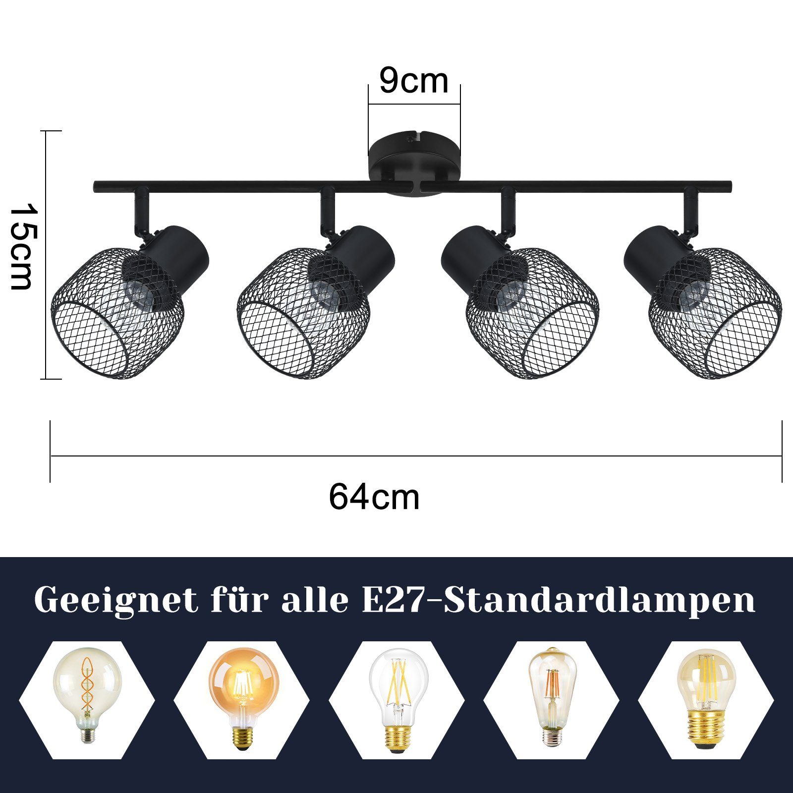 ZMH LED Deckenleuchte Whonzimmer Schwarz 4 günstig online kaufen