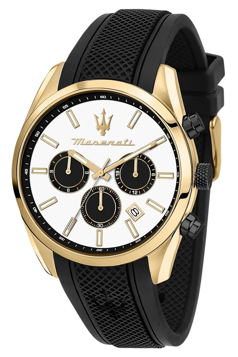 MASERATI Multifunktionsuhr Maserati Herrenuhr Attrazione Multi, Italy, groß 43mm) Gehäuse: Silikonarmband, Made-In (ca. rund, Edelstahl Herrenuhr beschichtet