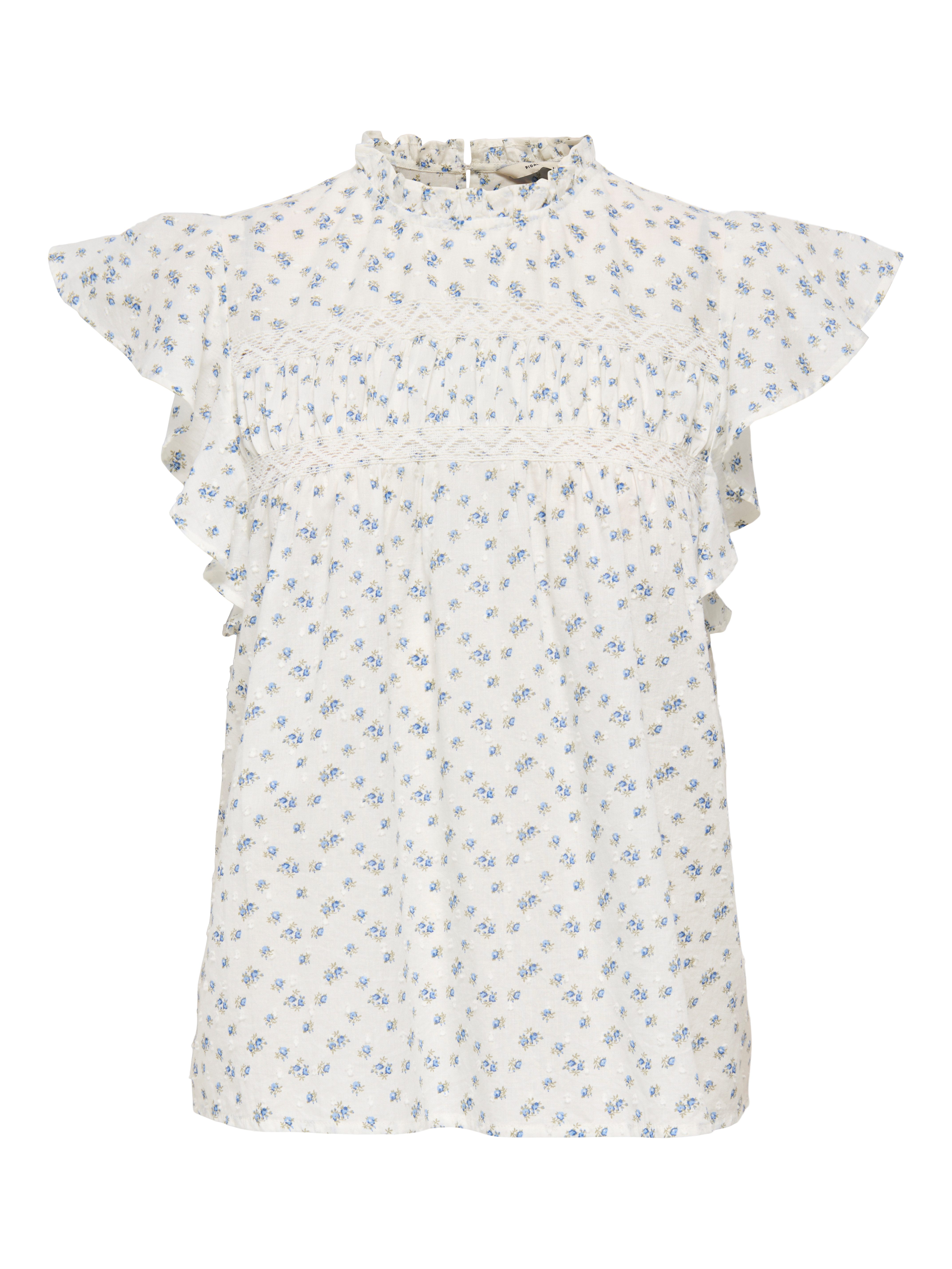 ONLY Rüschentop ONLKATTI S/S DOBBY TOP WVN NOOS Baumwolle, regular fit
