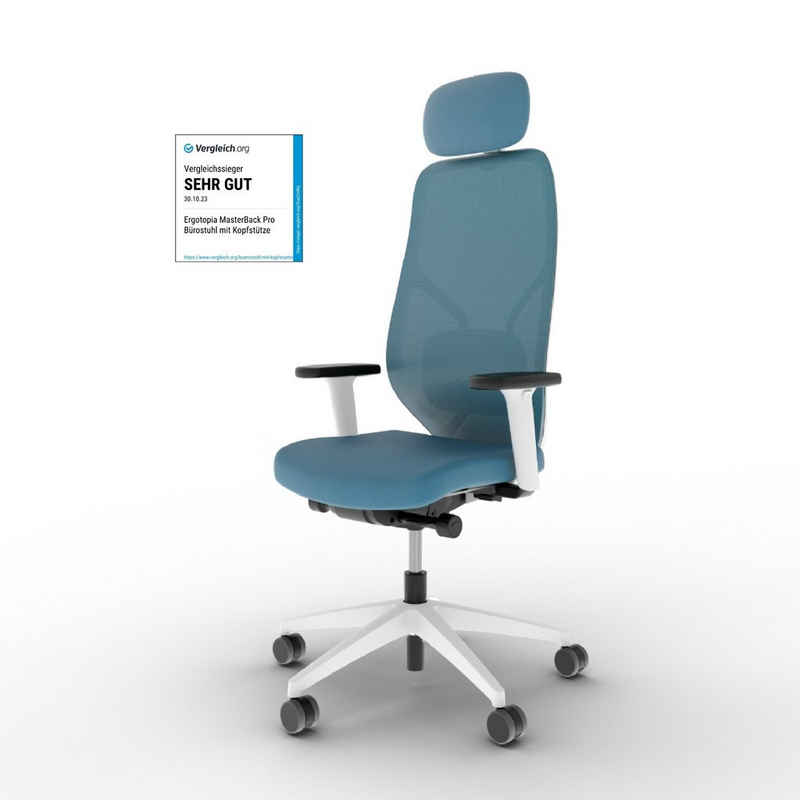 Ergotopia Bürostuhl MasterBack ergonomischer Schreibtischstuhl mit Kopfstütze (bereits montiert), 3D Neigungsmechanik, Synchronmechanik, 3D Armlehnen