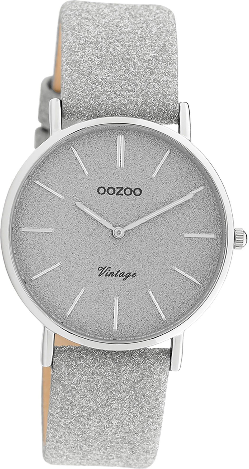OOZOO Quarzuhr Uhr Oozoo silber, Lederarmband (ca. Gehäuse, Damenuhr Analog, rundes 32mm) Leder mittel Damen C20200