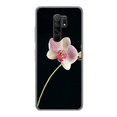 MuchoWow Handyhülle Orchidee - Blumen - Schwarz - Rosa - Knöpfe, Phone Case, Handyhülle Xiaomi Redmi 9, Silikon, Schutzhülle