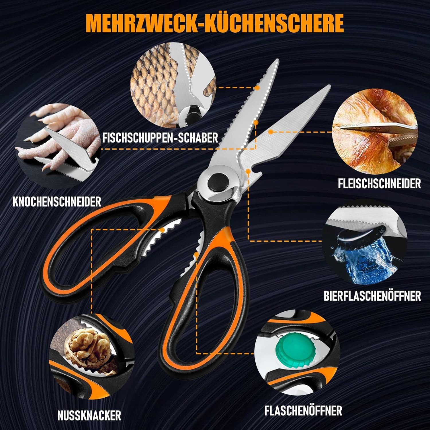 SinLaw Haushaltsschere Küchenschere Schwerlast, Scharfe Küchenschere aus Edelstahl mit Deckel, (1-tlg), Mehrzweck Haushaltsschere Hochwertig, Spülmaschinenfest