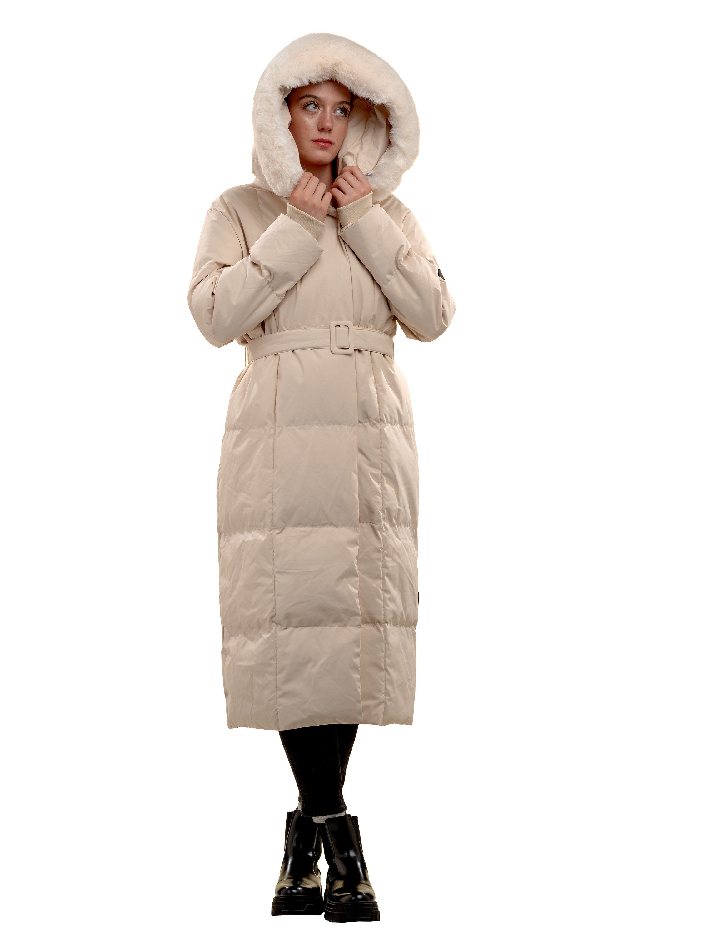 Shorai Steppmantel SH2404.605 beige, mit Kapuze, abnehmbaren Kunstfellkrage günstig online kaufen