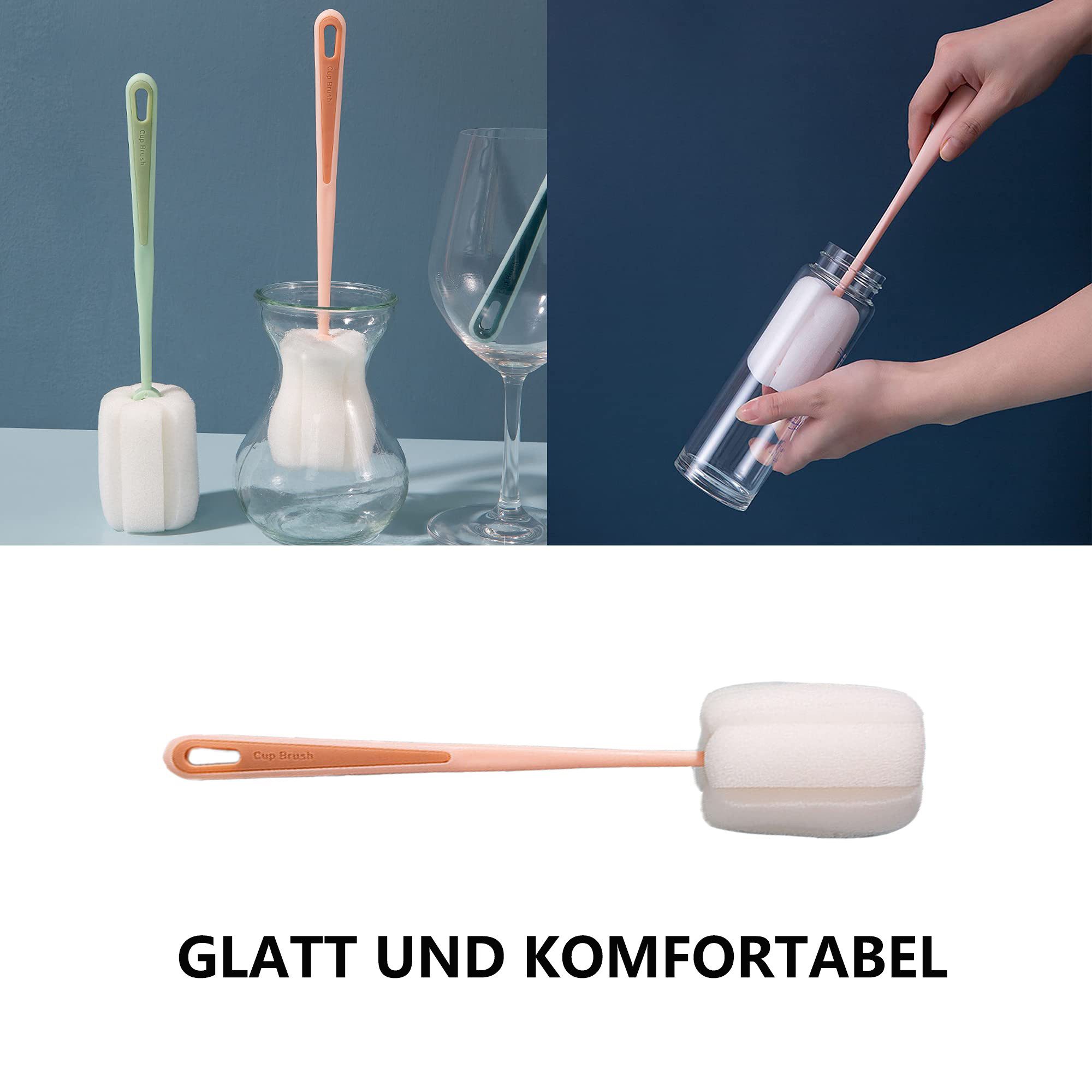 FOUORTUNATE-BEE Reinigungsbürste 4 Stück Schwamm Reinigungsbürste bürste für gläser Schwamm mit Stiel, (Schwammkopf Starkes Aufnahmevermögen geeignet für Karaff – Bild 3 von 5