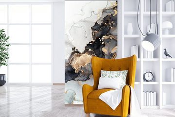 MuchoWow Fototapete Marmor - Schwarz - Weiß - Gold - Luxus - Abstrakt, Matt, bedruckt, (2 St), Vliestapete für Wohnzimmer Schlafzimmer Küche, Fototapete