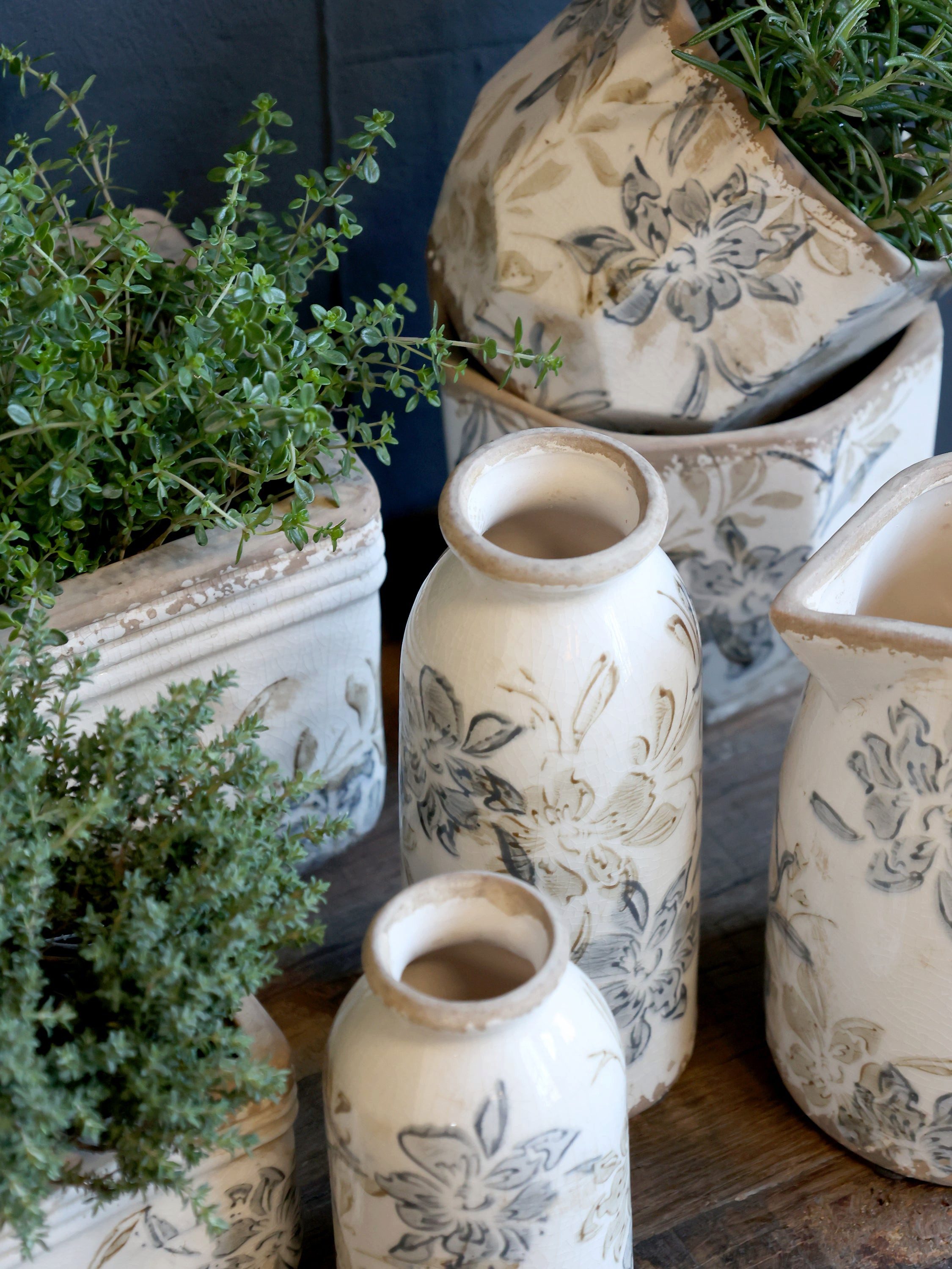 Chic Antique Dekovase Chic Antique Croix Kanne – Creme mit floralem Muster