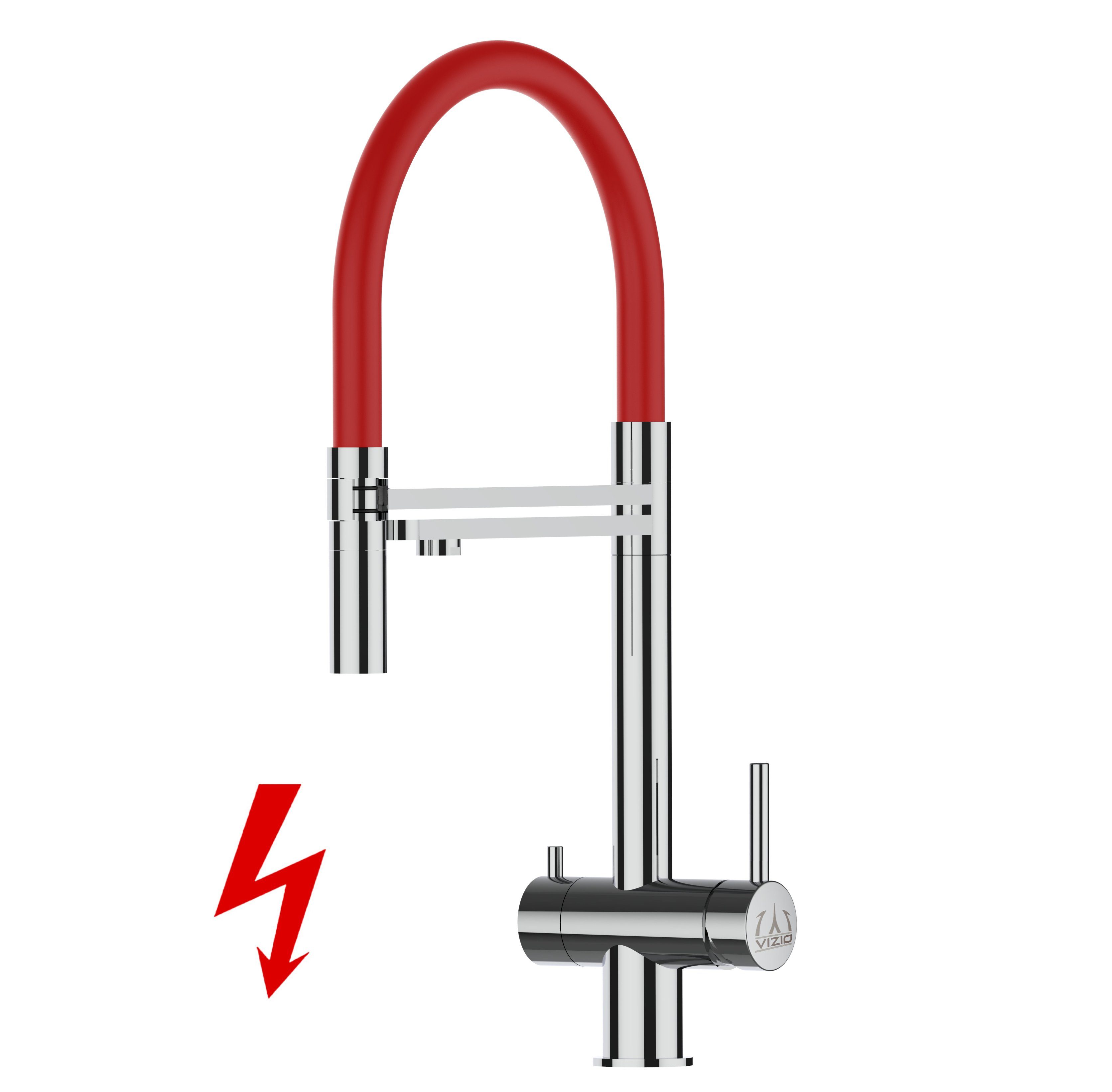 Edelstahl NIEDERDRUCK mit an VIZIO Rot einen Wasserfilter Massiv Küchenarmatur Brause Anschluss Edelstahl einen Küchenarmatur Wege und Niederdruck- / für Boiler 3 strahl Hochglanz 2 zum