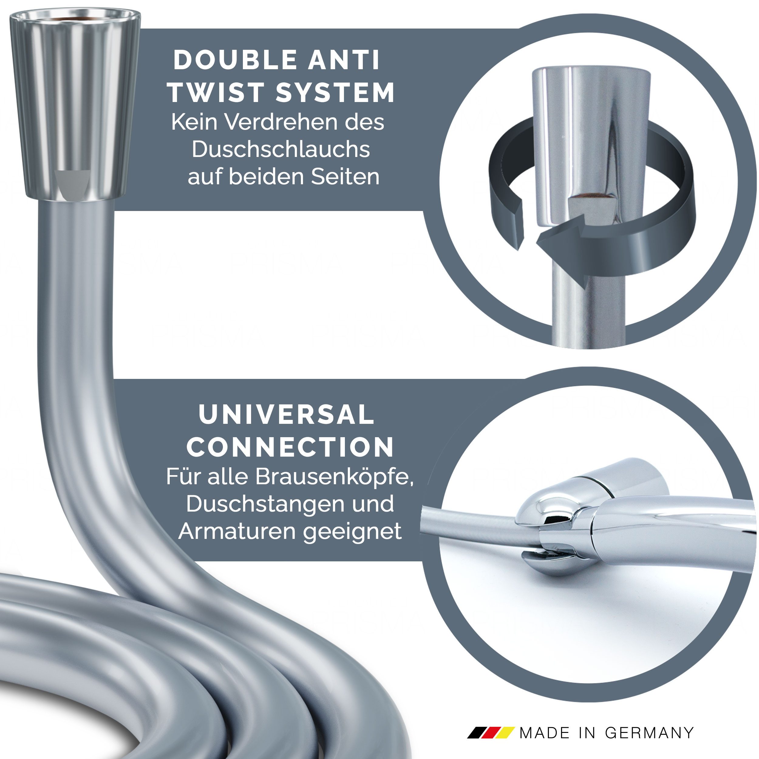 PRISMA Brauseschlauch PRISMA Duschschlauch mit doppeltem Verdrehschutz - MADE IN GERMANY, Knickfester Wasserschlauch mit Verdrehschutz • MARKENQUALITÄT AUS DEUTSCHLAND