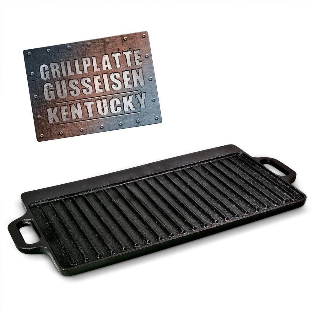 BBQ Boss Grillplatte "Kentucky" eckig 2 in 1 Gusseisern Gussplatte, 2-in-1 Wendeplatte mit geriffelter und glatter Seite