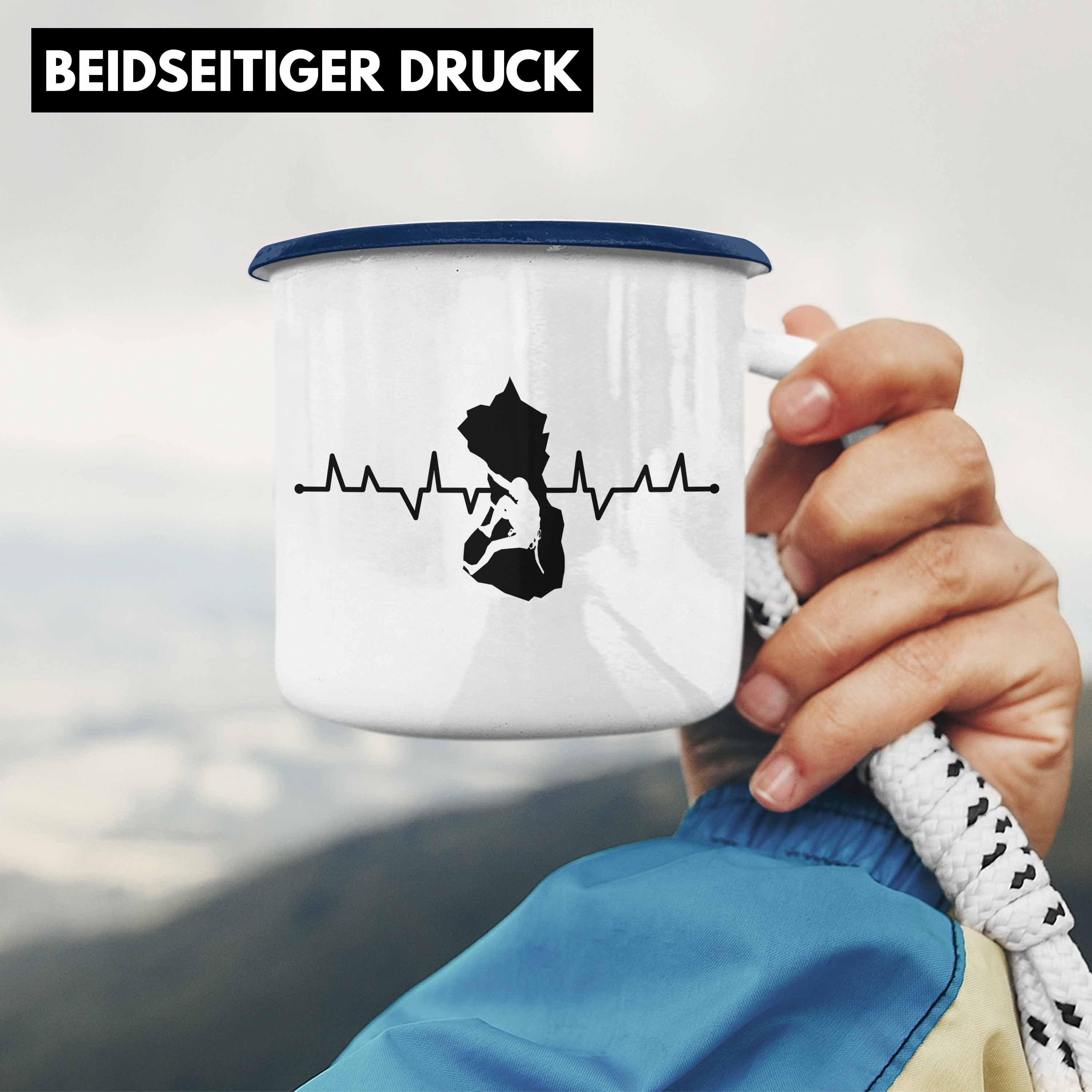 Herzschlag Thermotasse Trendation Geschenk Blau Bergsteigen - Trendation Berge Tasse Klettern Boulder Geschenkidee Emaille