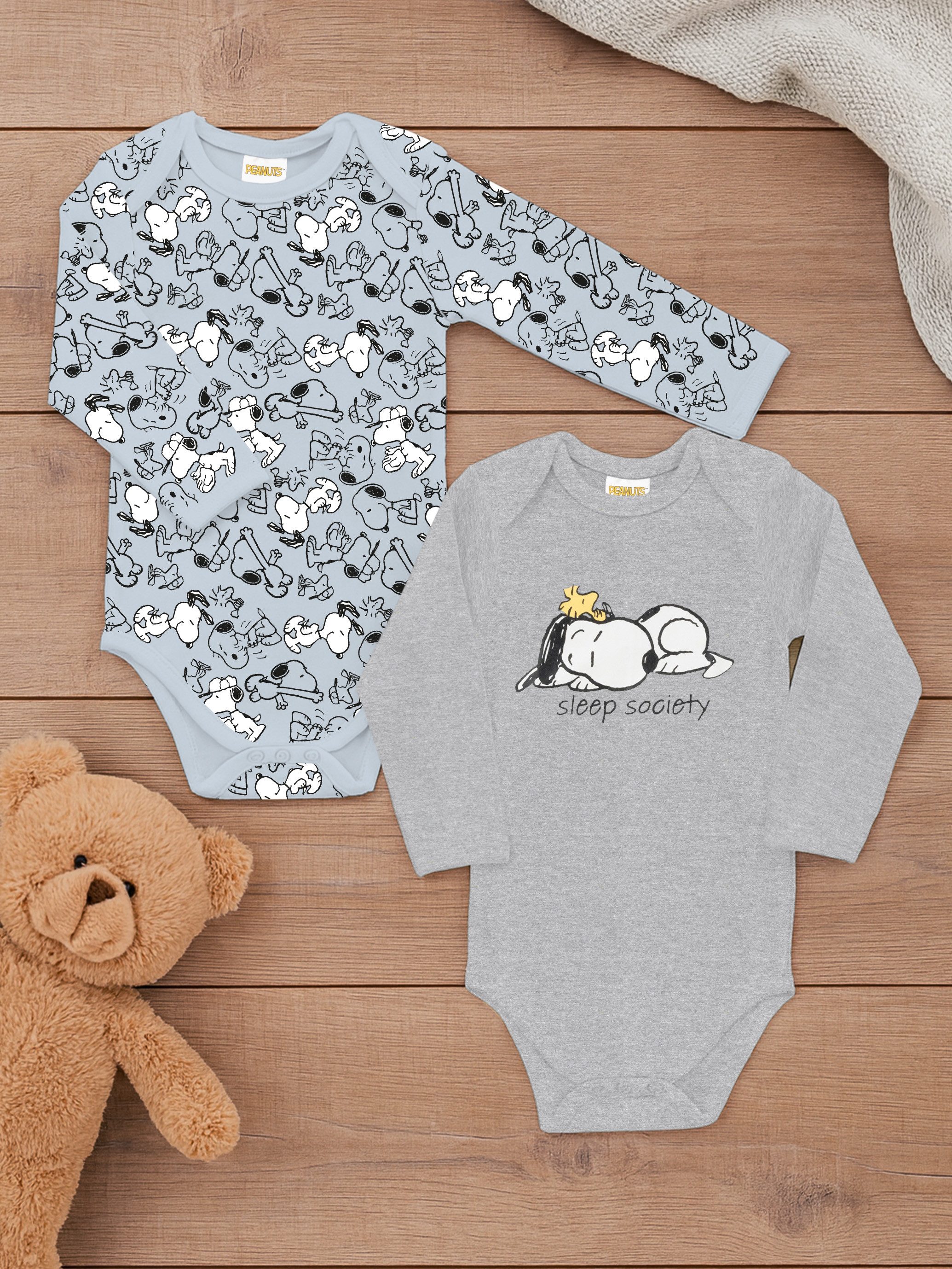 United Labels® Body 2er Set Peanuts Snoopy Baby Body Strampler Schlafstrampler Langarm