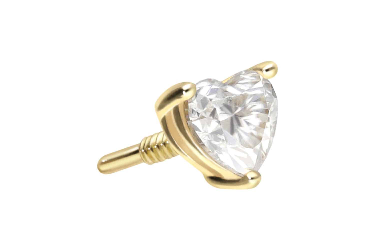 Piercing-Set 14 Karat Gold Schraubaufsatz mit Außengewinde MOISSANIT-HERZ