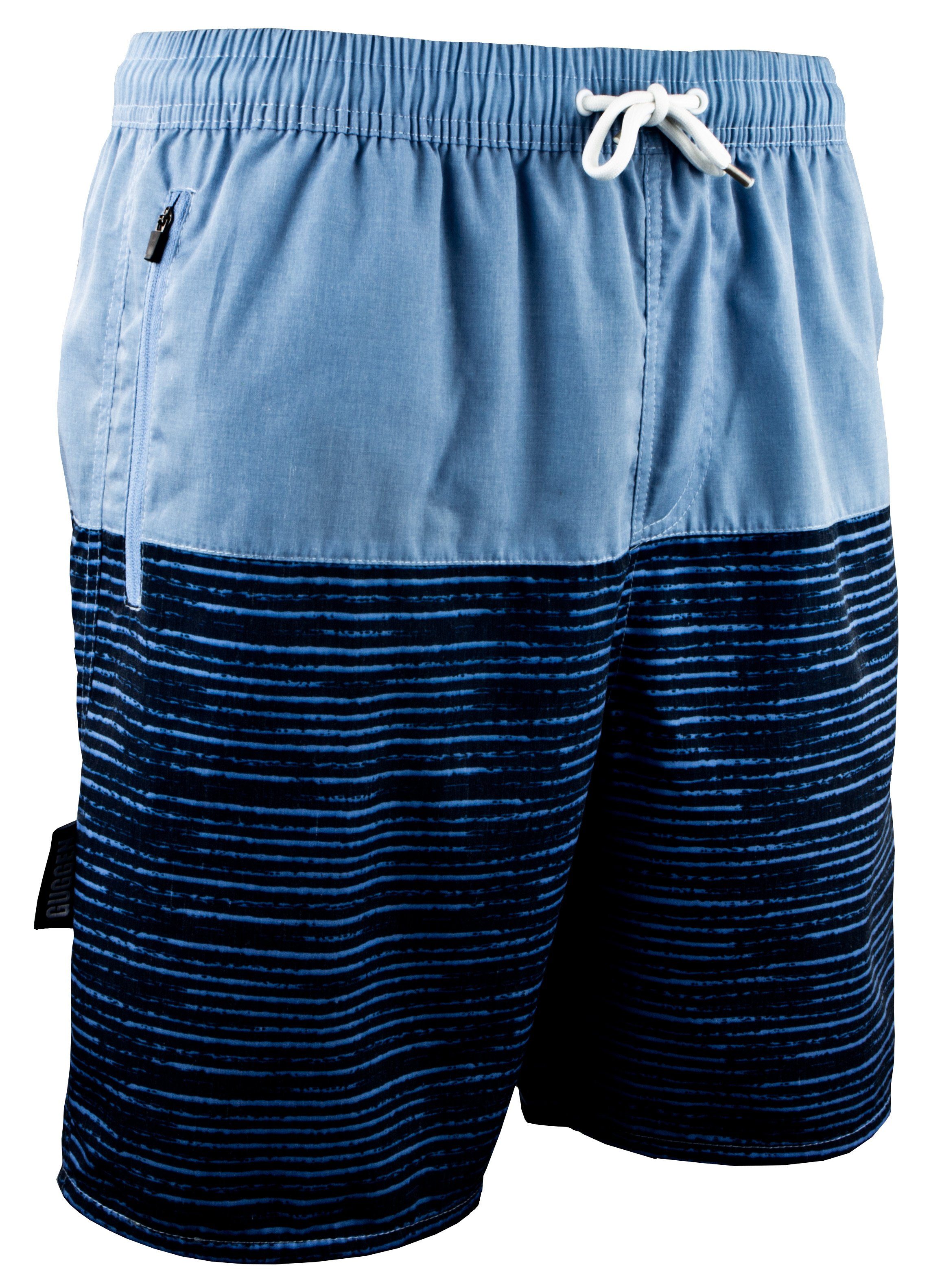 und Blau-Schwarz Reißverschluss Taschen, Herren Mountain Kordelzug Baumwollanteil Badeshorts Schnelltrocknende GUGGEN Badehose mit 1803-4 Badeshorts Badehose