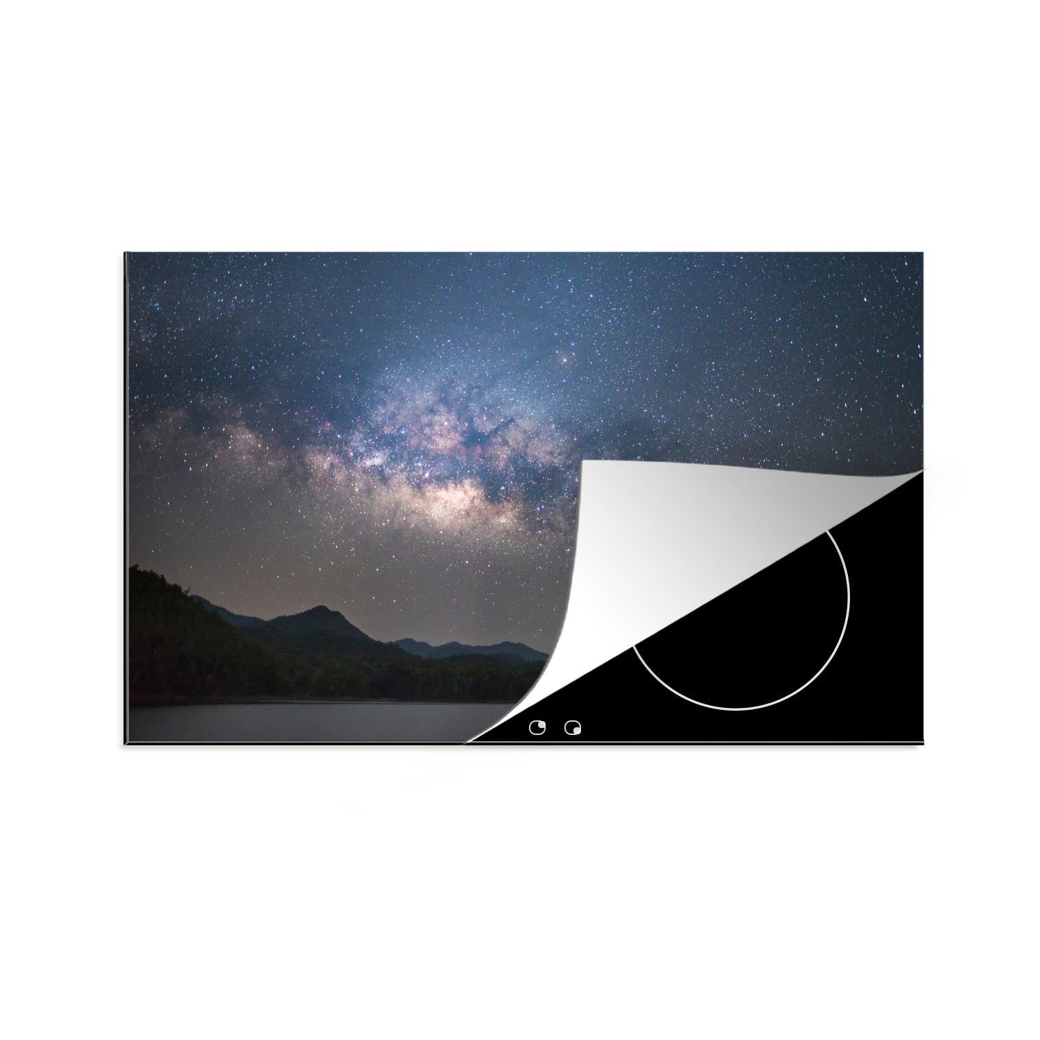 MuchoWow Herdblende-/Abdeckplatte Milchstraße mit dem Sternbild des Steinbocks über einem See, Vinyl, (1 tlg), 83x51 cm, Ceranfeldabdeckung, Arbeitsplatte für küche