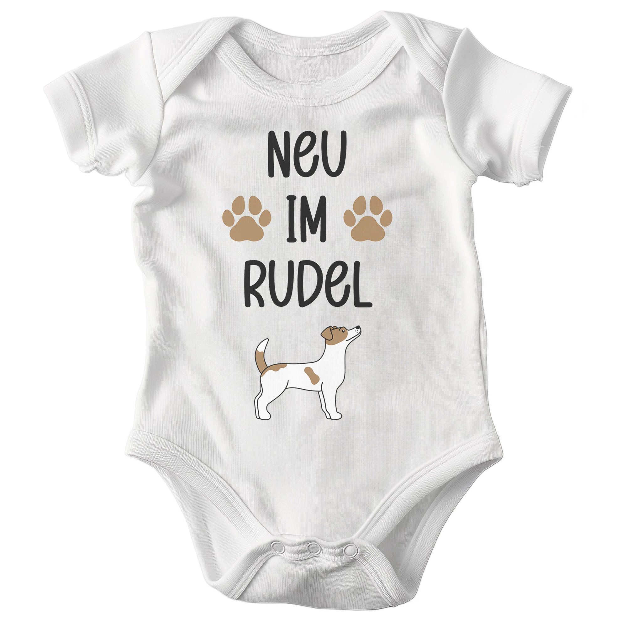 22Feels Kurzarmbody Bio Unisex Babybody Weiß Jack Russel Neu im Rudel Geschenk Taufe BIO-Baumwolle - In Deutschland Bedruckt - Niedlicher Print