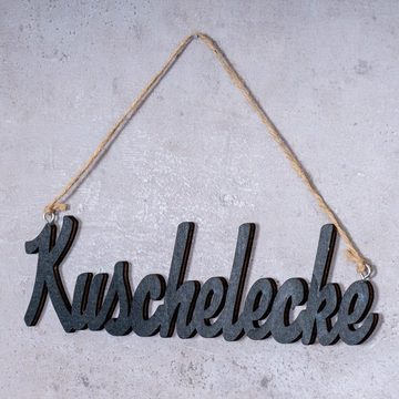 Levandeo® Dekoobjekt, Schriftzug Kuschelecke L22cm Schwarz Holz Türschild Hängerchen