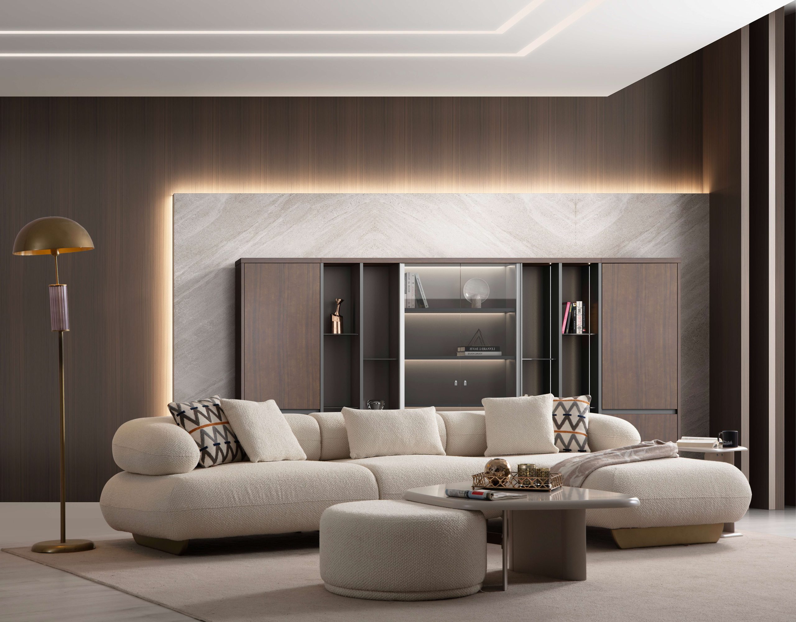 Bermo Home Ecksofa Gloria Ecksofa Bouclé Creme L-Form Sofa mit Schlaffunktion, Einzelsofa, Design Sofa im modernen Stil mit hochwertiger Materialien