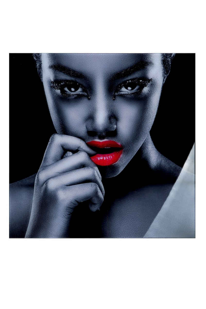 GILDE Bild GILDE Acryl Bild Lady Red Lips - grau-rot-schwarz - H. 60cm x B. 60cm