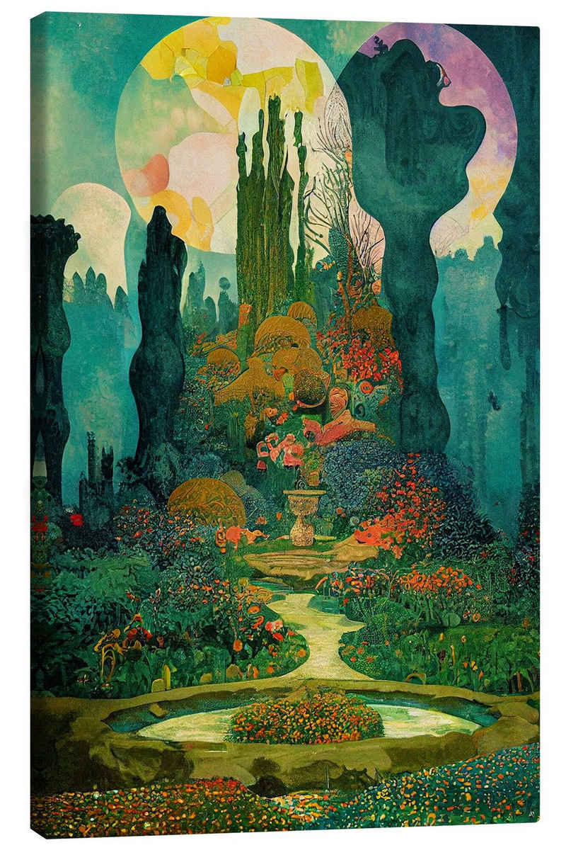Posterlounge Leinwandbild Mariusz Flont, Zaubergarten-Collage, Wohnzimmer Vintage Malerei