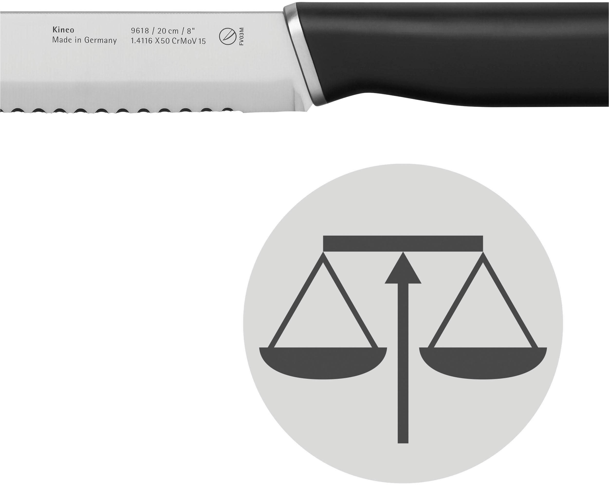 WMF Brotmesser Kineo, 20 cm, hochwertiger Edelstahl, ausgezeichnete Balance, ergonomisch